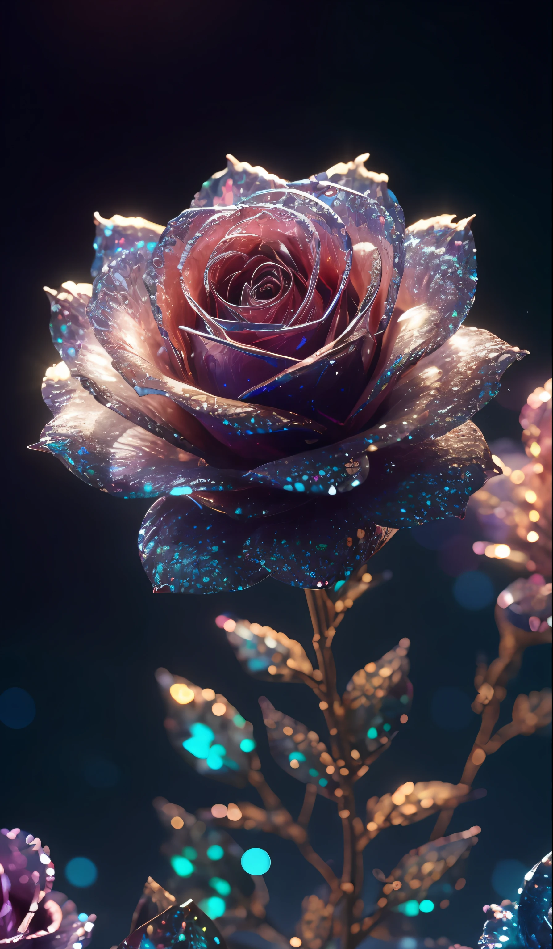 Crystal rose, fanciful, galaxias, cleanness, glittery, glittery, Splendor, Colorful, Amazing photography, dramatic lighting, photo-realism, ultra - detailed, 4K, depth of fields, A high resolution