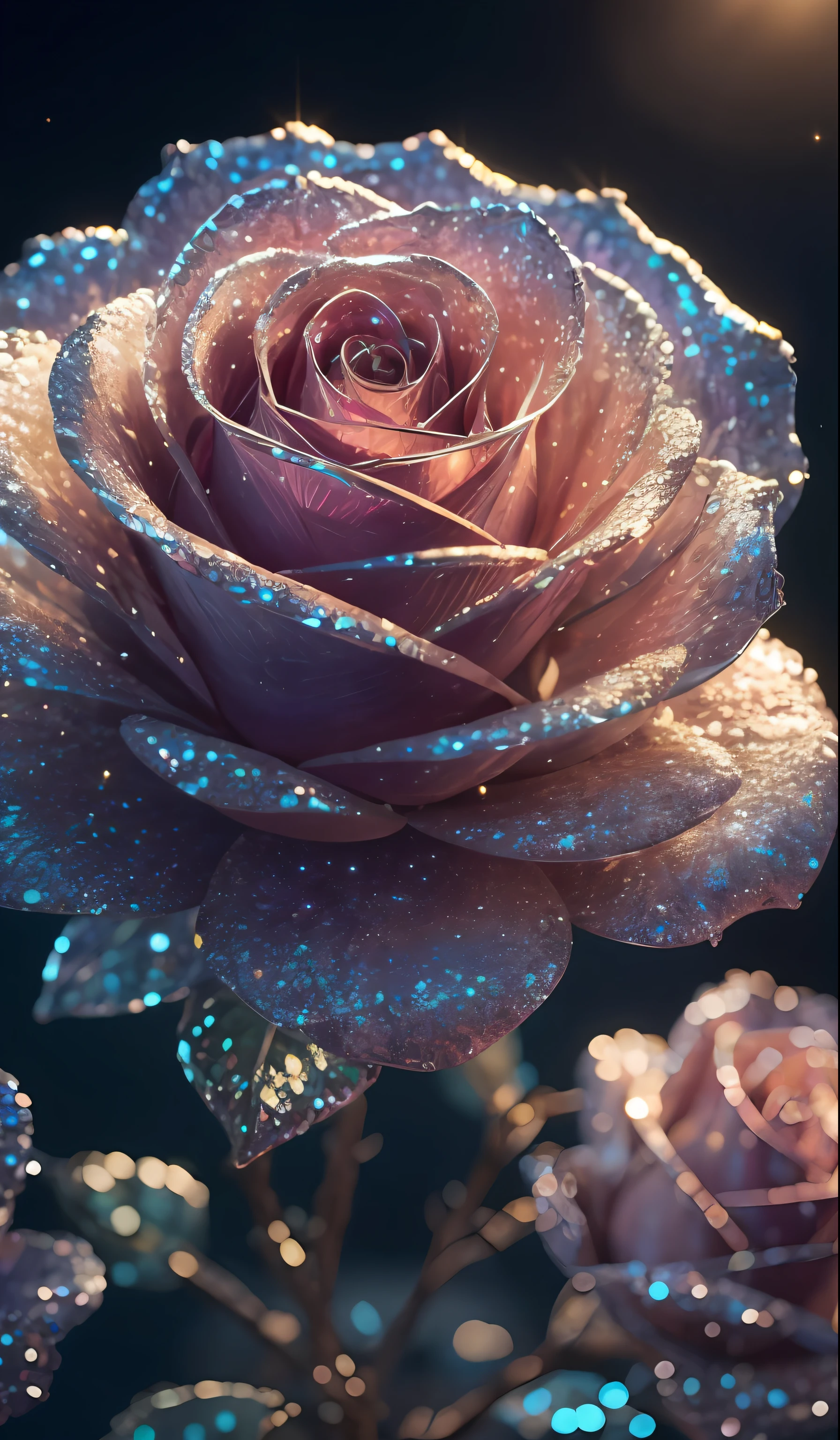 Crystal rose, fanciful, galaxias, cleanness, glittery, glittery, Splendor, Colorful, Amazing photography, dramatic lighting, photo-realism, ultra - detailed, 4K, depth of fields, A high resolution