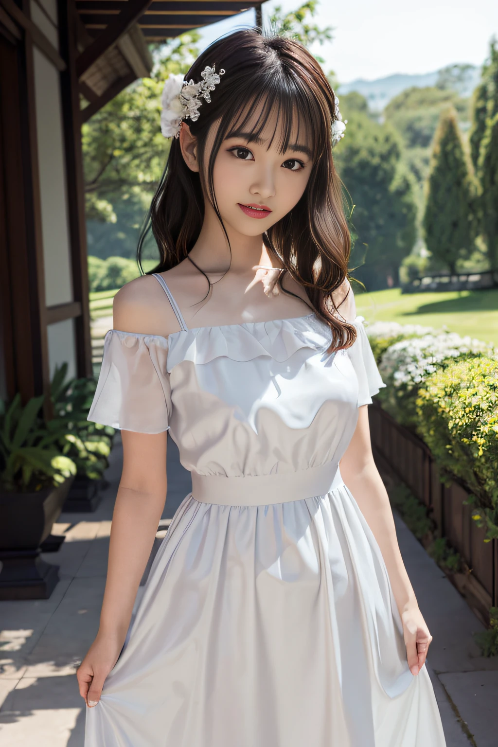 there is a woman in a dress posing for a picture, loli in dress, cute anime waifu in a nice dress, sakimichan hdri, Transparent gray dress, beautiful silky dress, sakimichan, Anime girl in real life, floating dress, cute elegant pose, cute kawaii girls, trending on cgstation, sakimi chan, soft silk dress