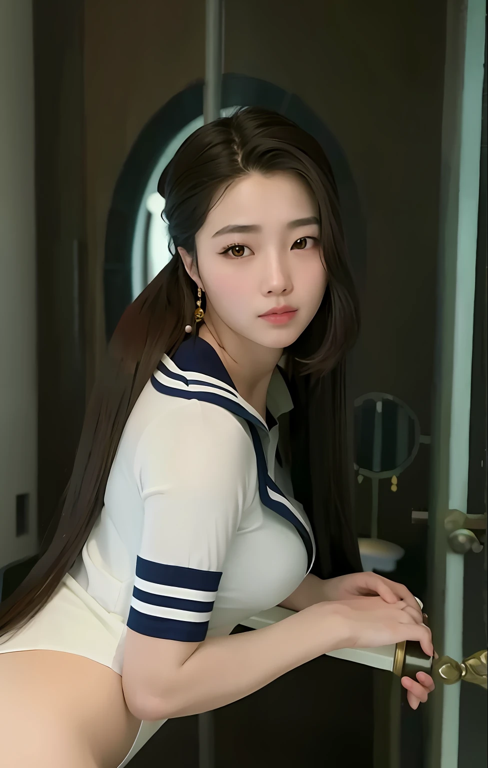 arafed asian woman in a sailor suit posing for a picture, queen of the sea mu yanling, beautiful Korean women, dilraba dilmurat, gorgeous chinese models, Gorgeous young Korean woman, Chinese girl, Asian girl with long hair, a cute young woman, Beautiful young Korean woman, Korean girl, ruan jia beautiful!, young and cute girl