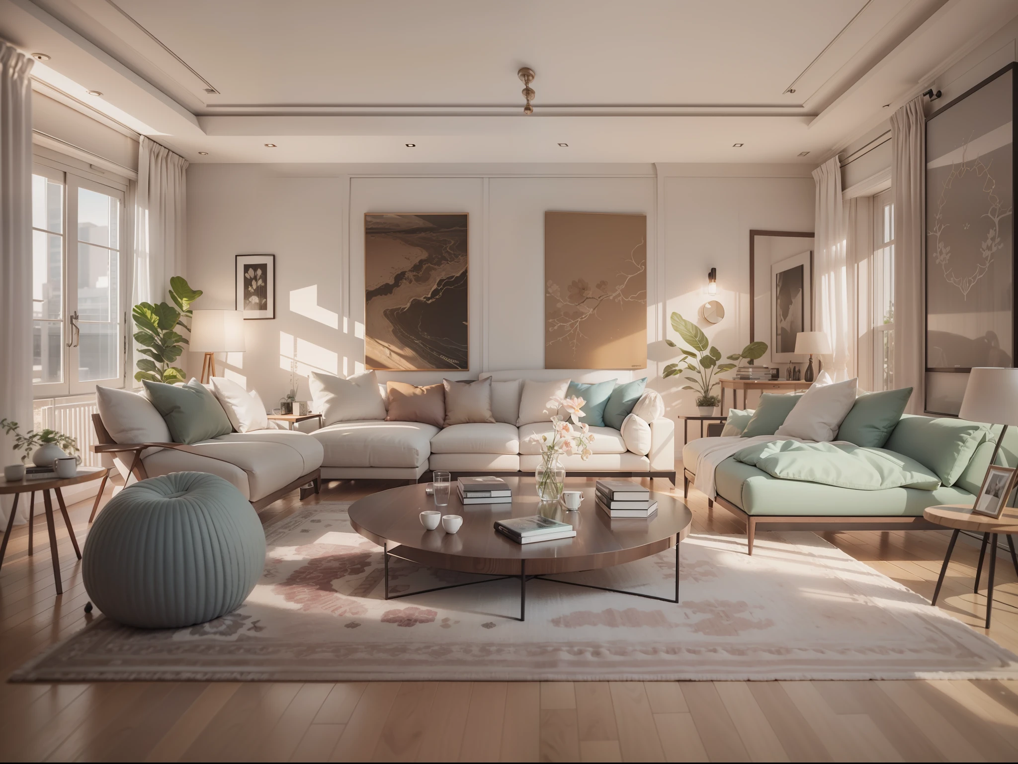 arafed living room with a large couch, a chair, and a coffee table, well lit 3 d render, high quality 3d render, high quality 3 d render, in style of 3d render, high quality rendering, excellent 3d render, award winning render, with photorealistic lighting, rendered in corona, Modern living room, archviz