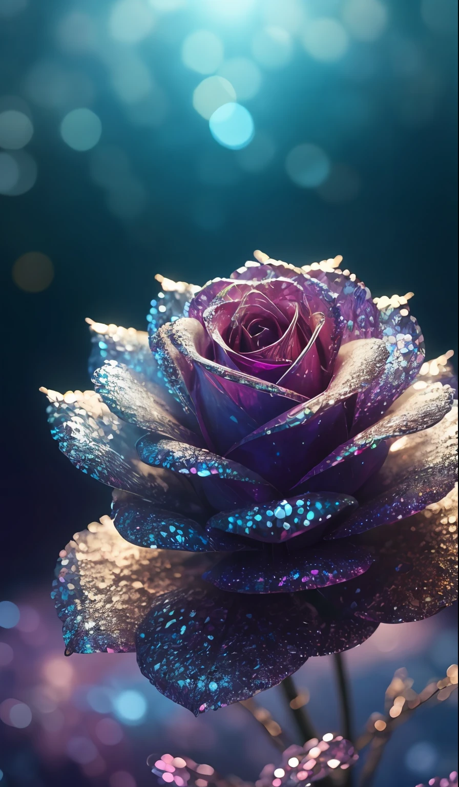 Crystal rose， fanciful, galaxias, cleanness, glittery, glittery, Splendor, Colorful, Amazing photography, dramatic  lighting, photo-realism, ultra - detailed, 4K, depth of fields, A high resolution