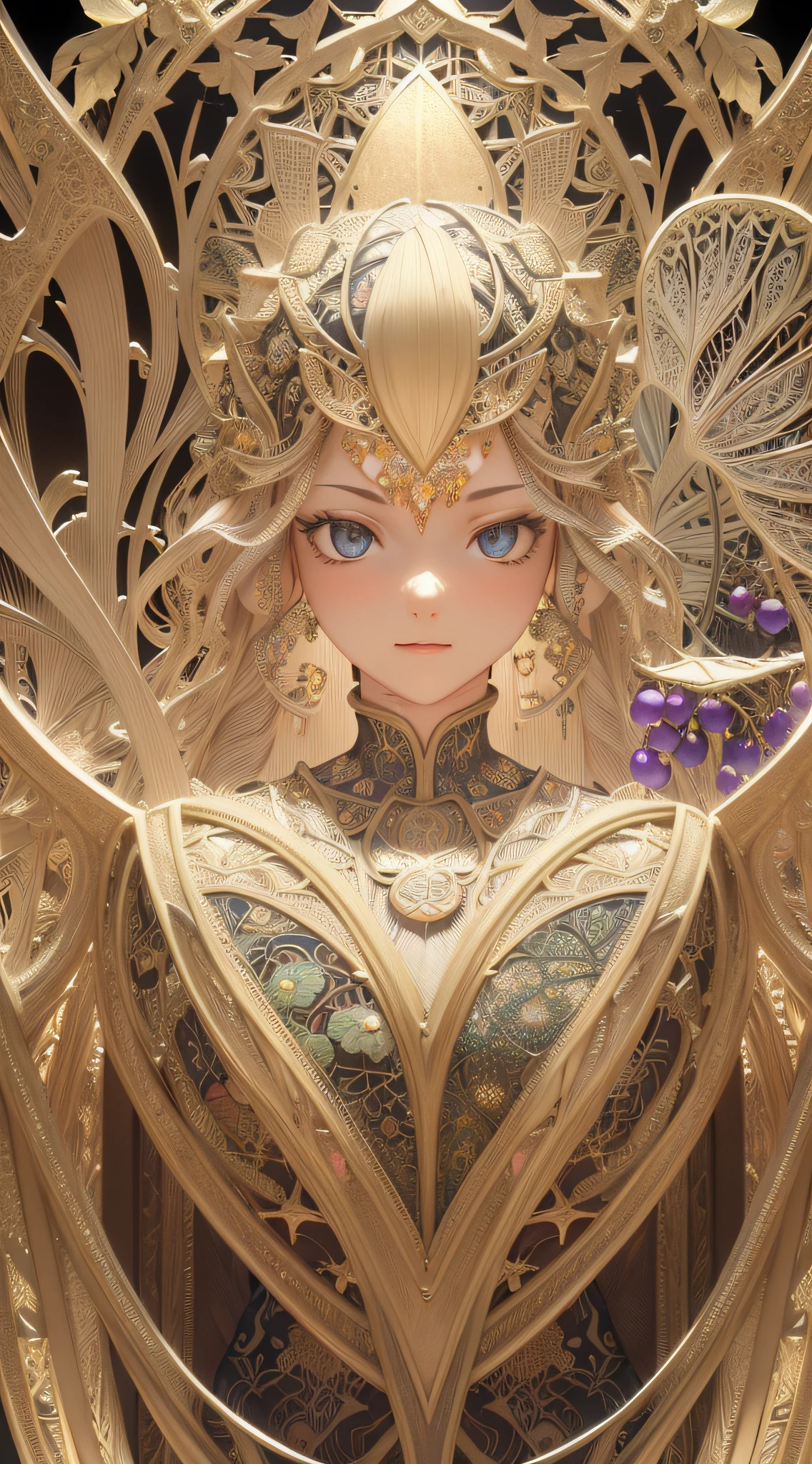 very real photo, hyper realistic 8K,((fractal))((frizz filled with 3D high and low relief ornaments)) with motifs ((isometric geometric)) representing grapes, leaves and vine branches,(((Art Nouveau design ))) dark background, Fine details, Rembrandt-style dramatic lighting, Highly intricately detailed photo with Carl Zeiss 85mm lens