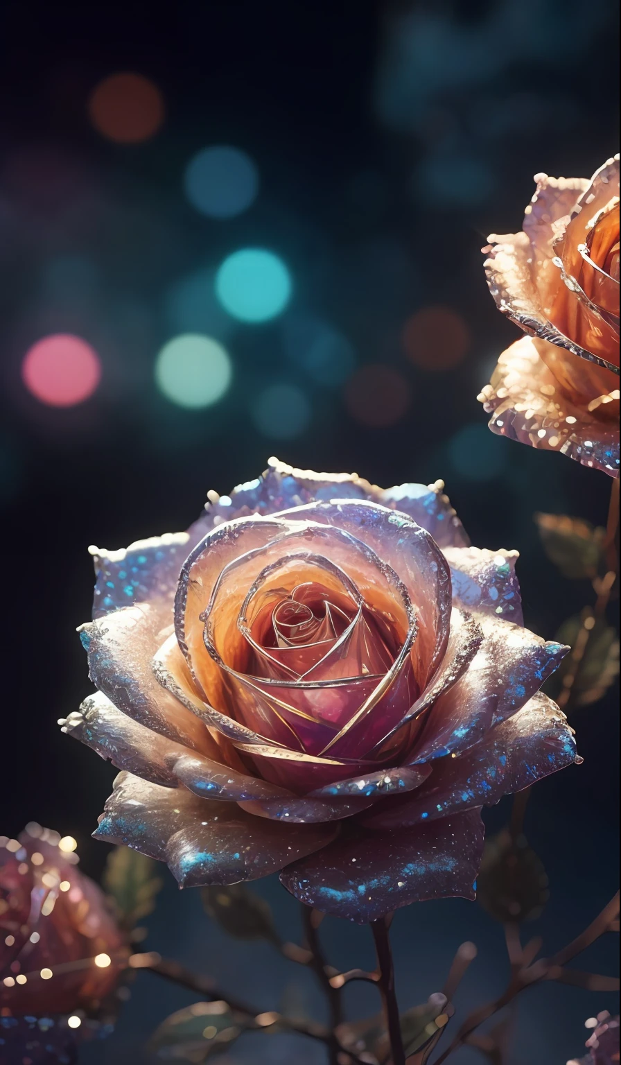 Crystal rose， fanciful, galaxias, cleanness, glittery, glittery, Splendor, Colorful, Amazing photography, dramatic  lighting, photo-realism, ultra - detailed, 4K, depth of fields, A high resolution