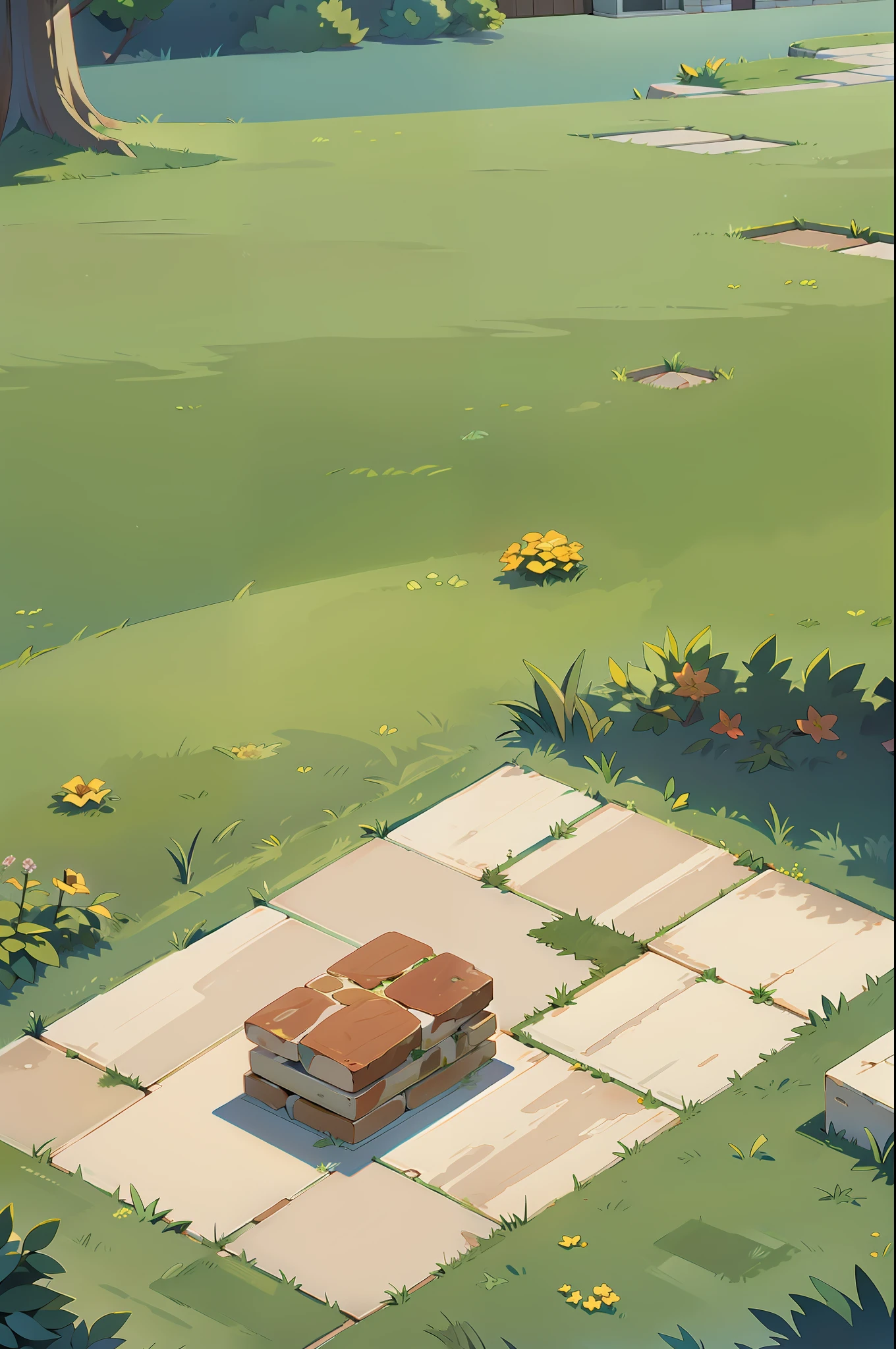 Stone brick floors，A little lawn