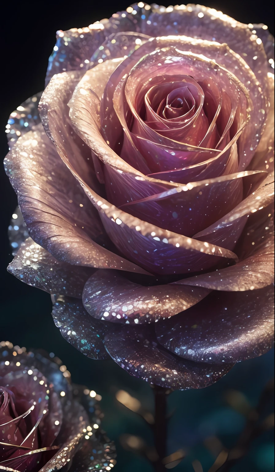 Crystal rose， fanciful, galaxias, cleanness, glittery, glittery, Splendor, Colorful, Amazing photography, dramatic  lighting, photo-realism, ultra - detailed, 4K, depth of fields, A high resolution