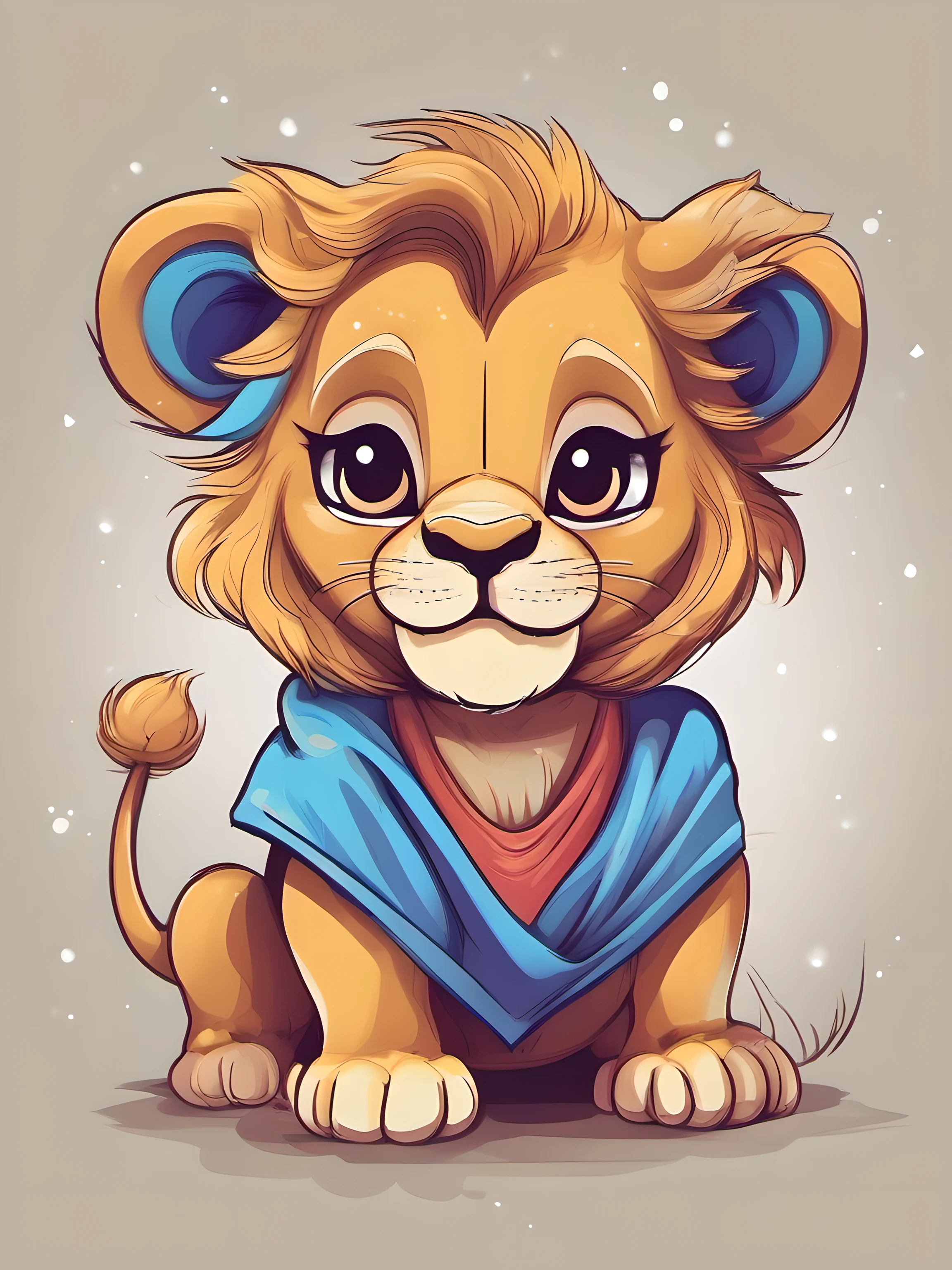 Illustration of cute lion, cute character, magic, fantasy, clear background, t-shirt design, vector art