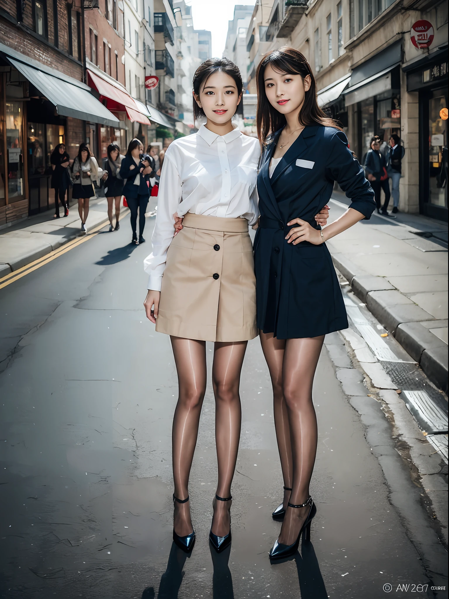 ,(RAW photo:1.2), (Photorealistic:1.4), Street photography,Beautiful Meticulous Girl, very detailed eyes and faces, Beautiful detailed eyes, ultra - detailed, A high resolution, The is very detailed,best qualtiy,3个女孩,tmasterpiece,Stylish clothes,a skirt,illustratio,The is very detailed,unified,8k 壁纸,finely detailled,tmasterpiece,best qualtiy,Unity8k wallpapers,light in face,cinmatic lighting, 3个女孩, Continuous forward,16 yaers old,(Camel toes),(full bodyesbian),are standing,鎖骨,Stylish clothes,Long legs,high-heels,the street,城市