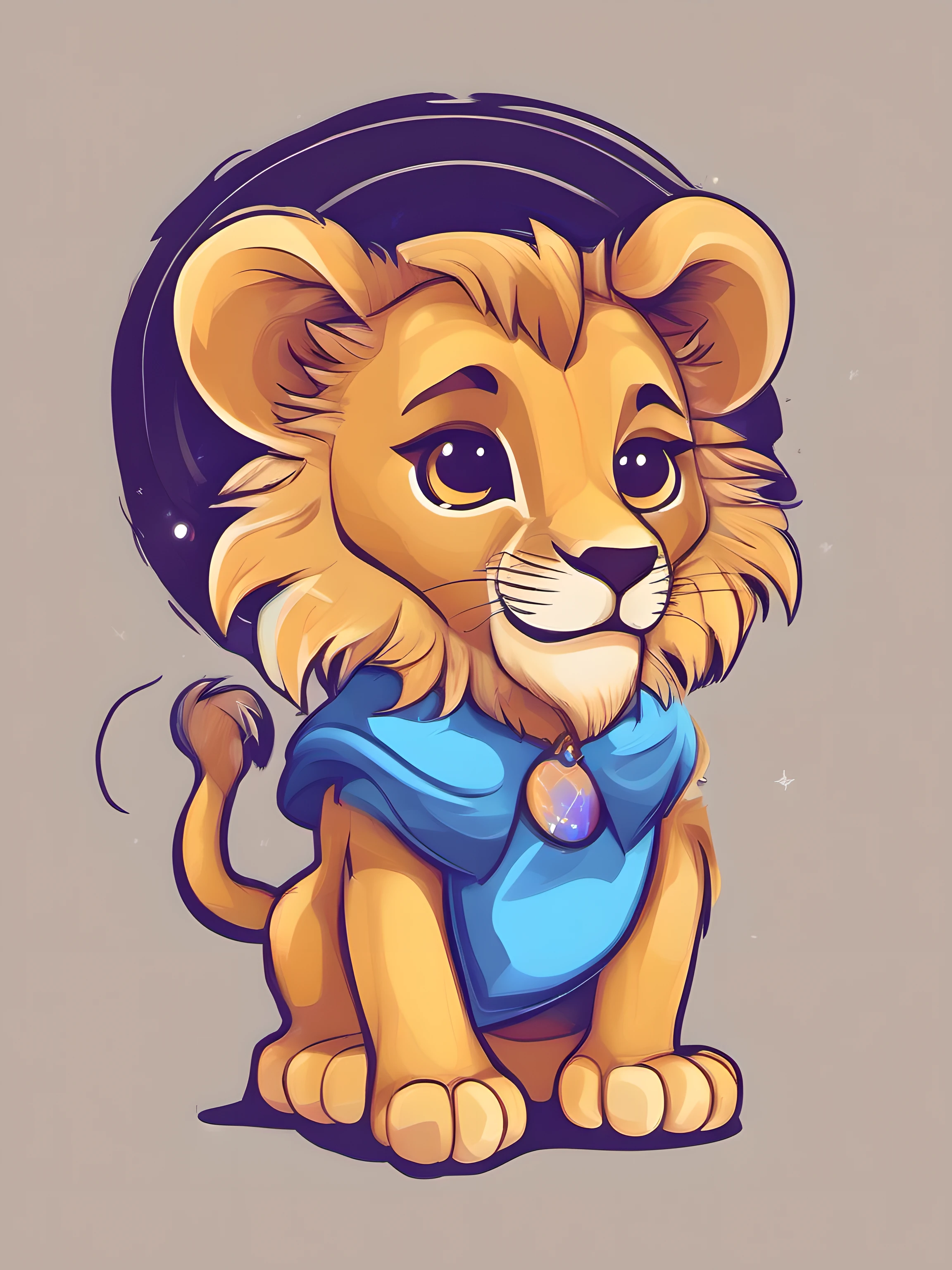 Illustration of cute  lion, cute character, magic, fantasy, clear background, t-shirt design, vector art