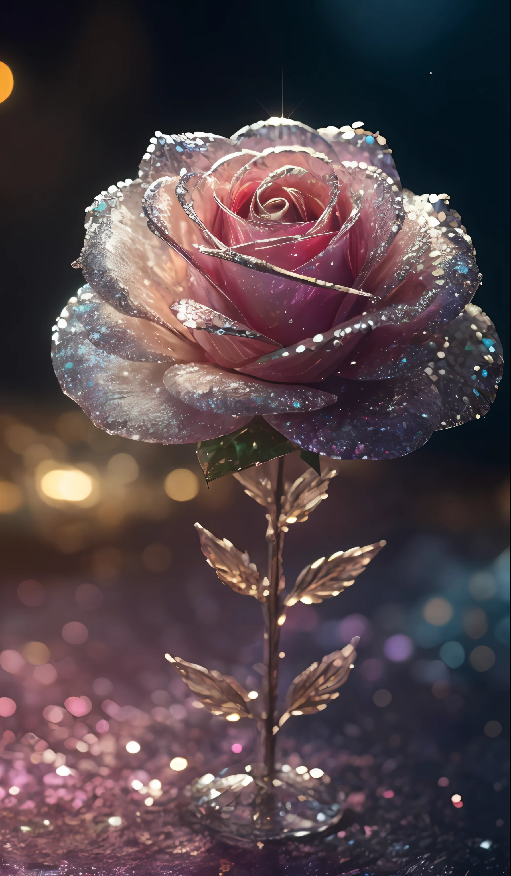 Crystal rose， fanciful, galaxias, cleanness, glittery, glittery, Splendor, Colorful, Amazing photography, dramatic  lighting, photo-realism, ultra - detailed, 4K, depth of fields, A high resolution