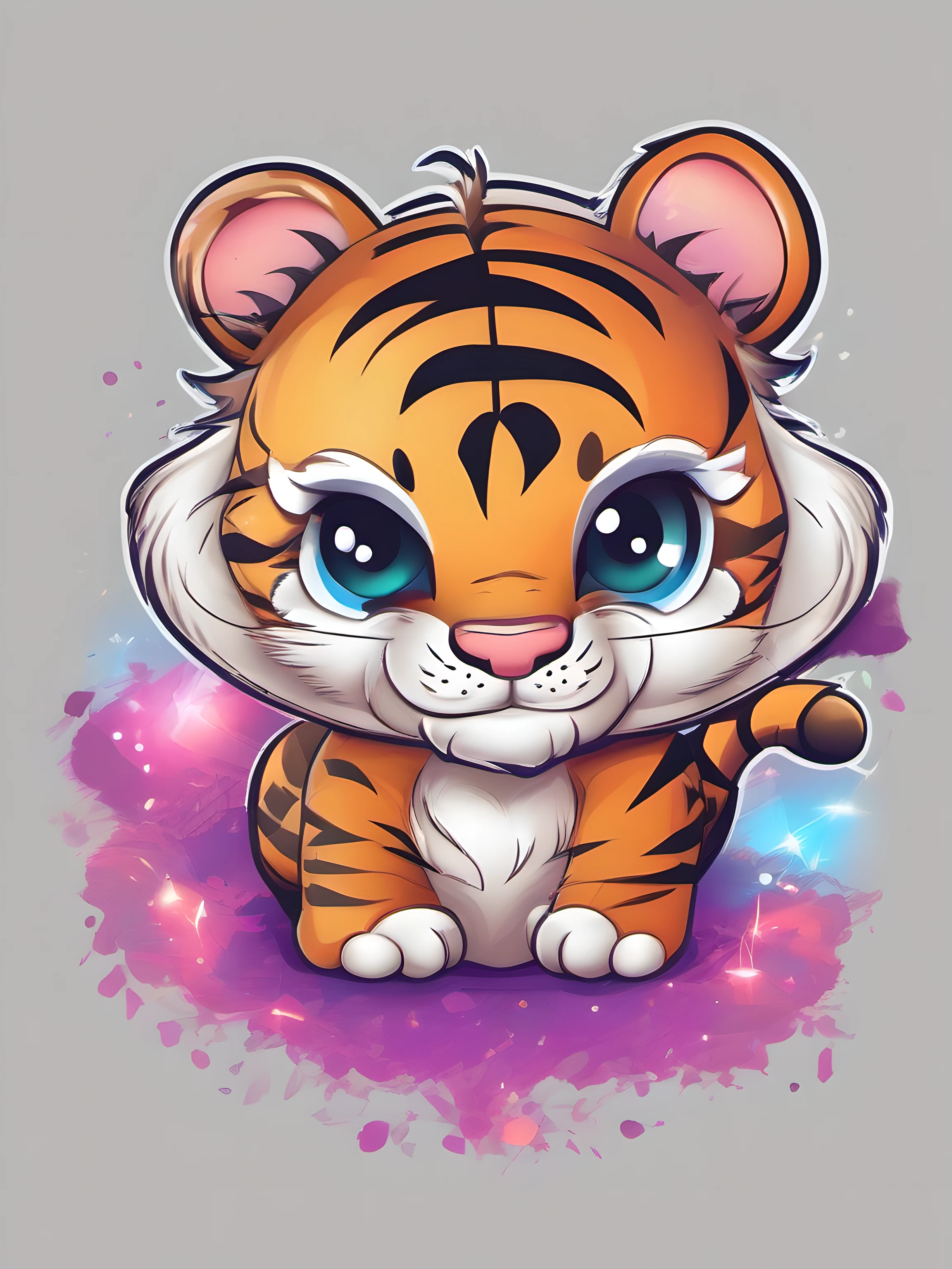 Illustration of tiger, cute character, magic, fantasy, clear background, t-shirt design, vector art