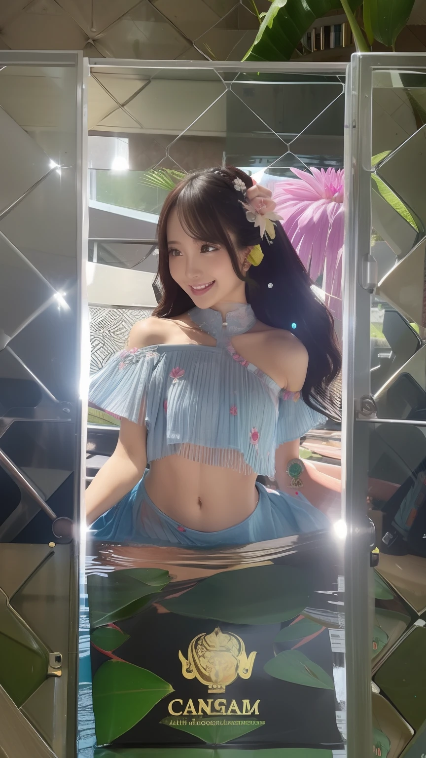 Muka imut , cantik, bunga water lily, baju ungu rambut panjang hitam, baground histori pertandingan ml victory