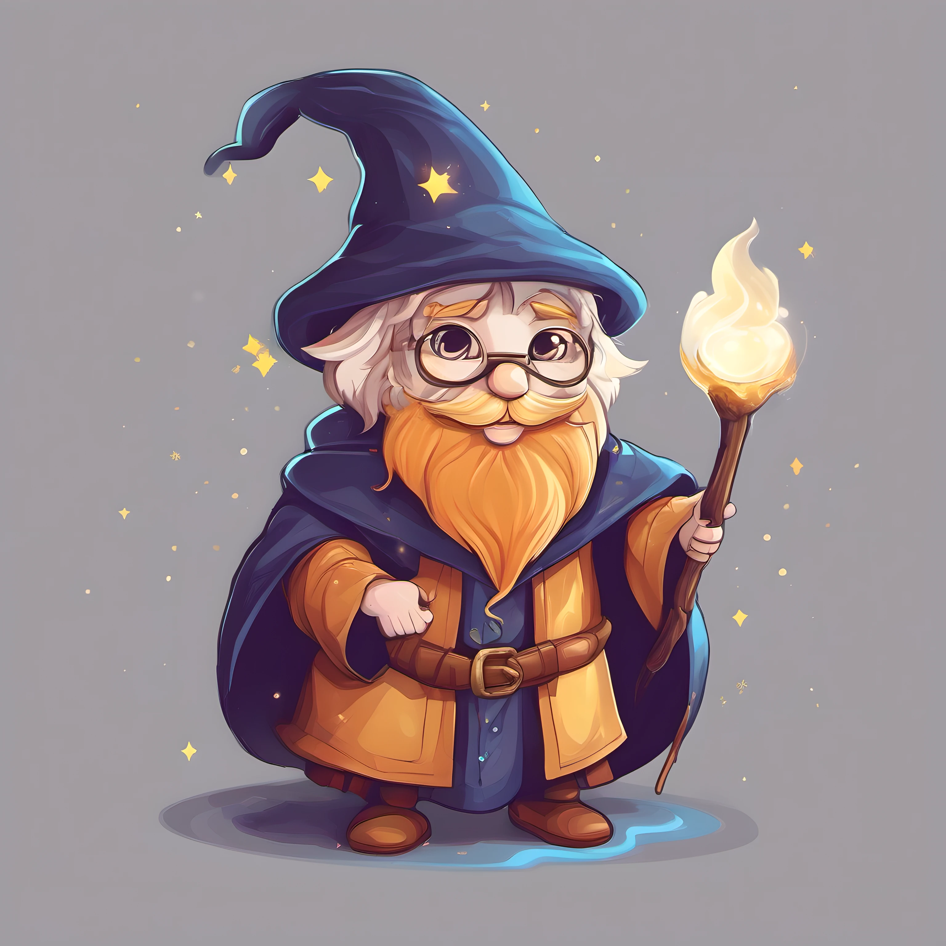 Illustration of little wizard, cute character, magic, fantasy, clear background, t-shirt design, vector art