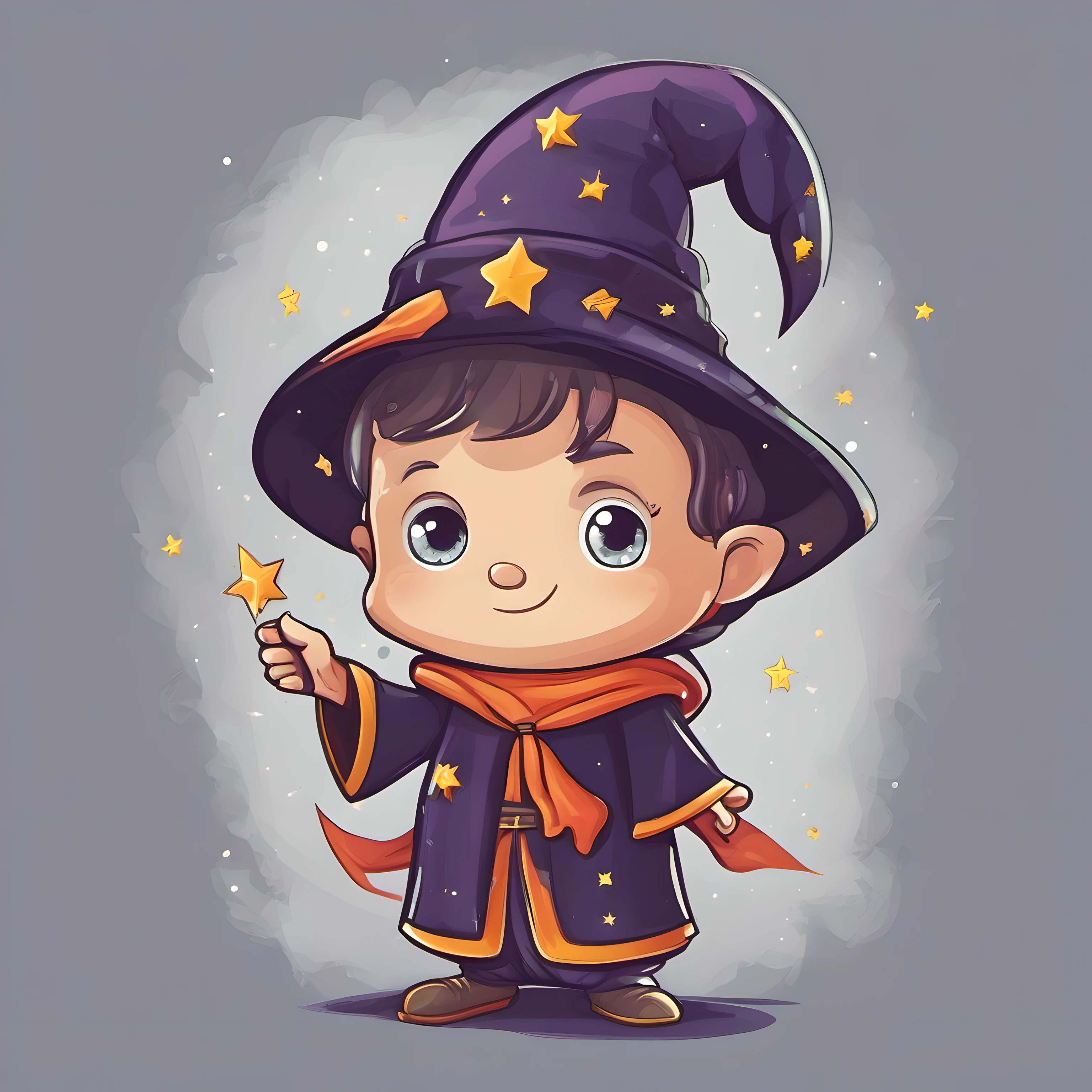Illustration of little wizard, cute character, magic, fantasy, clear background, t-shirt design, vector art