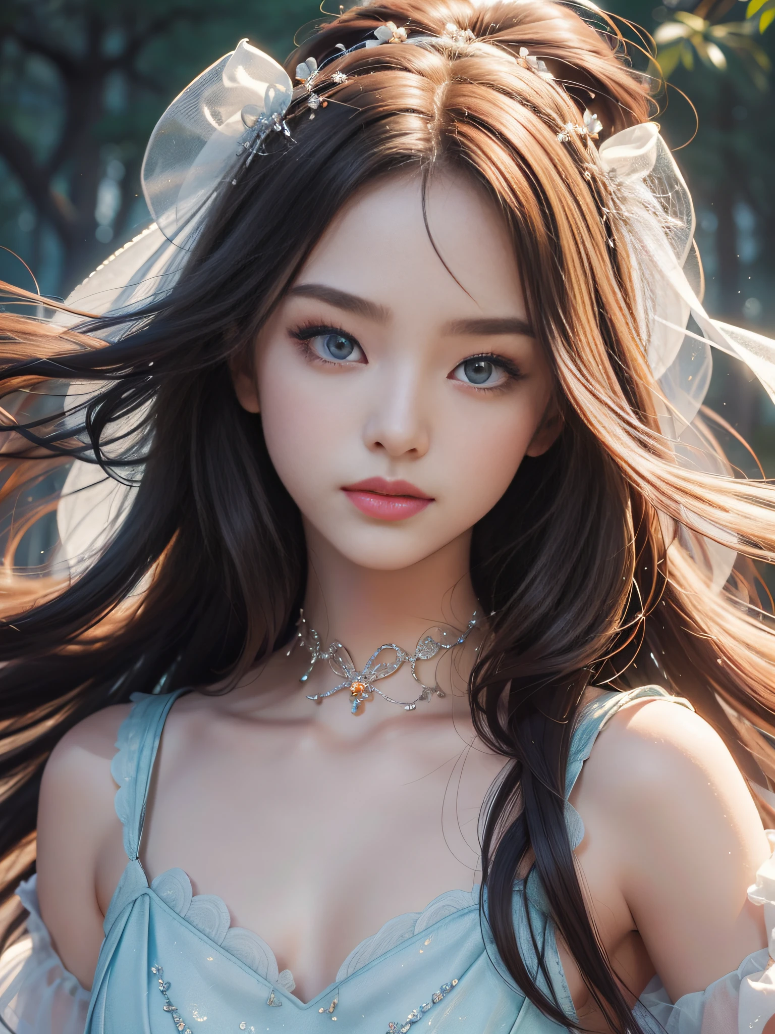 Disney style,Disney style,Disney style,Disney style,Top CG rendering, Ultra photo realsisim, Highest quality, 8K resolution, Ultra-fine light and shadow, extreme hight detail, Masterpieces,,Beautiful Chinese girl with big eyes, Close up to the face,exquisite face, Flexible eyes, , glittery, High nose, Small and delicate nose, Beautiful and attractive lips, A well-depicted face, Delicate three-dimensional facial features, Ultra-realistic facial descriptions, Soft and delicate light, Long hair dancing in the wind, Light and elegant feeling, Beautiful and gentle girl, Smooth and delicate skin, Gradient color, Layers, Fine and intricate lines, Colorful, Bright and fresh