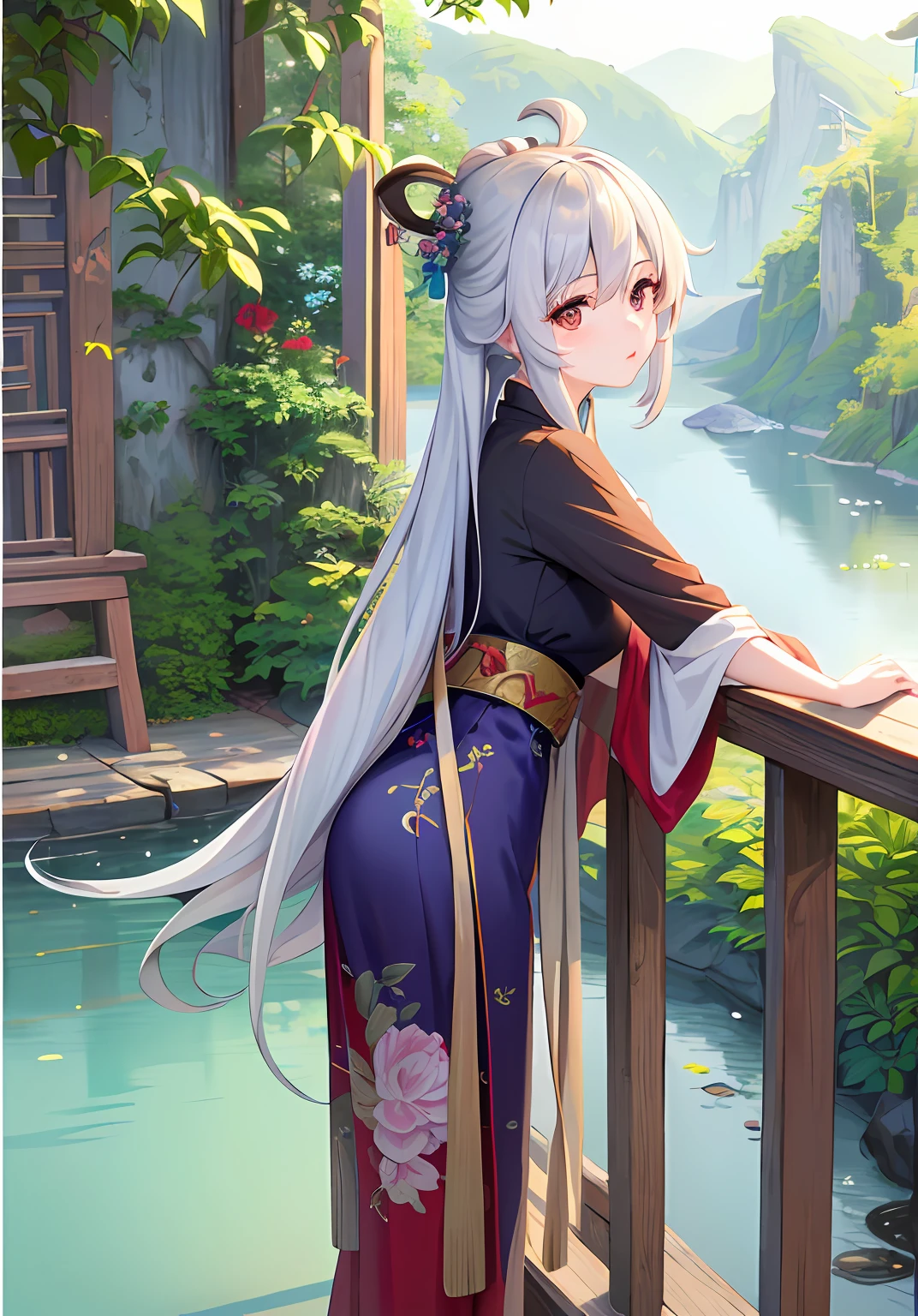 ((4K,Masterpiece,Best quality)), Traditional Chinese painting, lotuses,Undressed 1 girl, whaite hair, long whitr hair, white colors, 比基尼, looking at viewert, Titillating