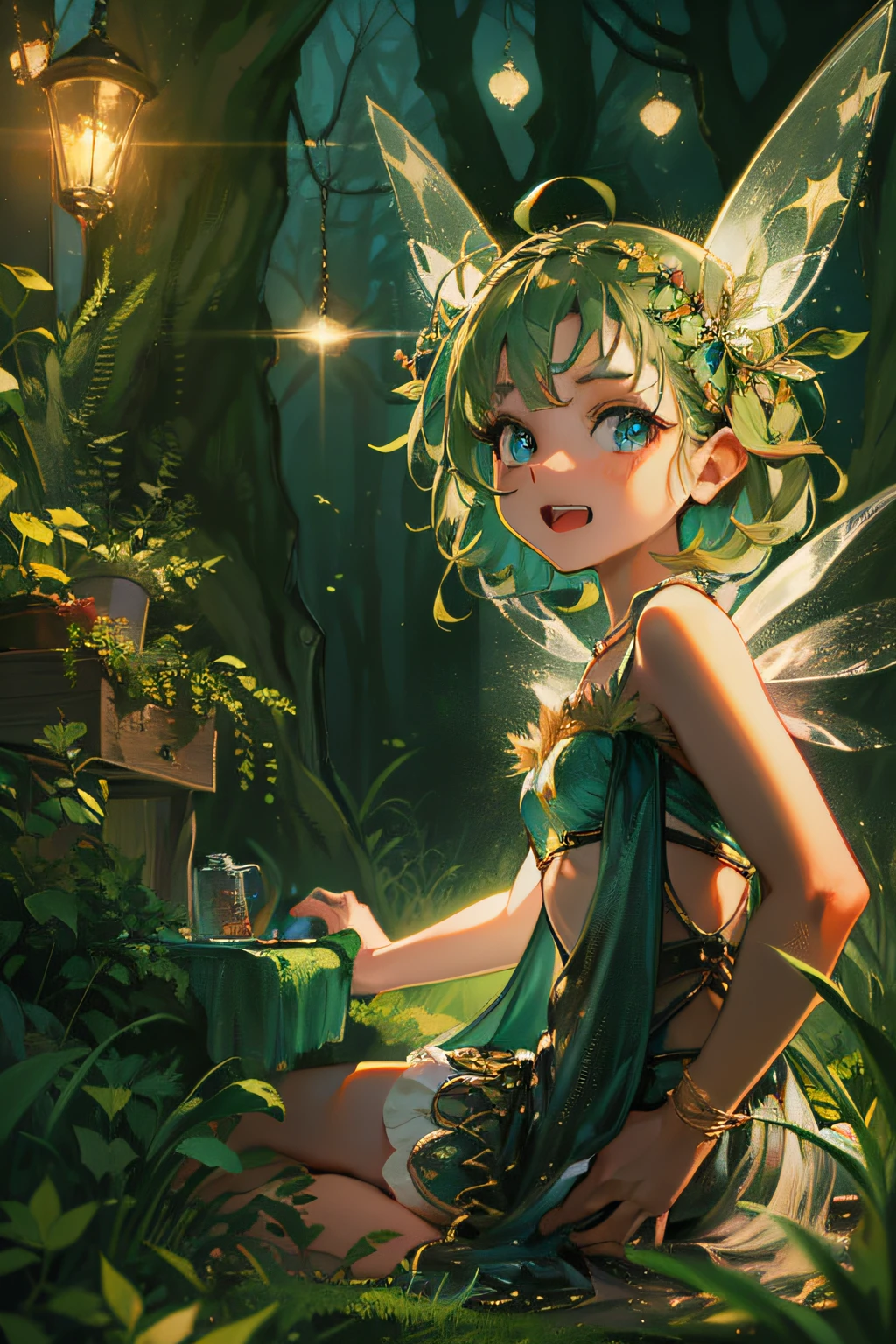 Fun, Cute Forest Fairy, tinker bell, Movie Lighting,Looking at the camera