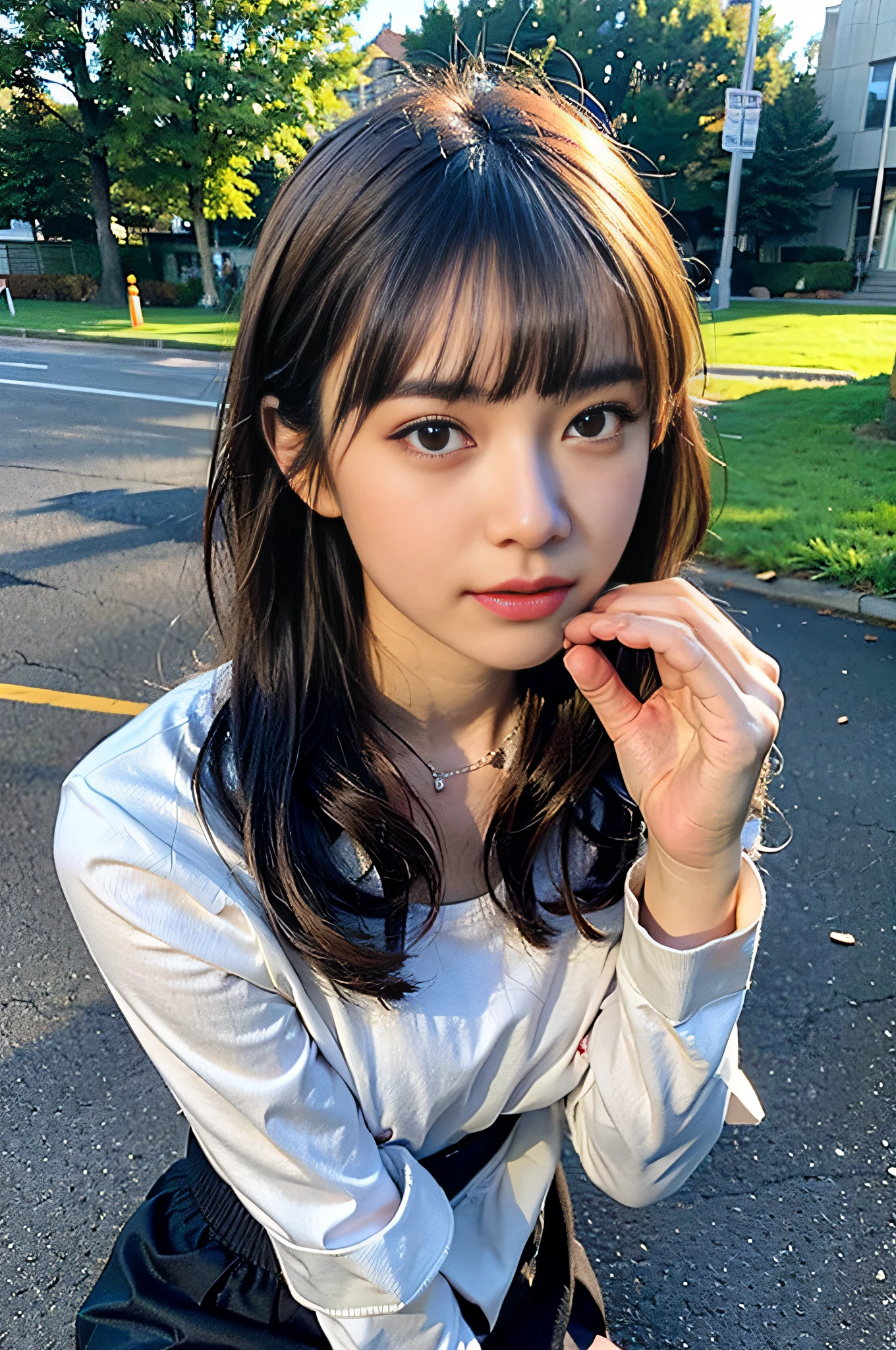(NSFW:1.5),(8K,RAW Photos,best qualtiy,tmasterpiece:1.2),(full body Esbian:1.1),best qualtiy,tmasterpiece,(small mouth:1.2),an extremely delicate and beautiful one,8k wallpaper,astounding,Up to detail,tmasterpiece,best qualtiy,(age 22:1.2),big breasts thin waist,(bright blue sky and white clouds,school ground,sitted,naturey:1.2), slim,adolable,Bushy hair,Supple hair,highly contrast,Top up the light,(Keep one's mouth shut),Natural milk beauty,A detailed eye,(Long whit hair:1.2), (NSFW:1.5),