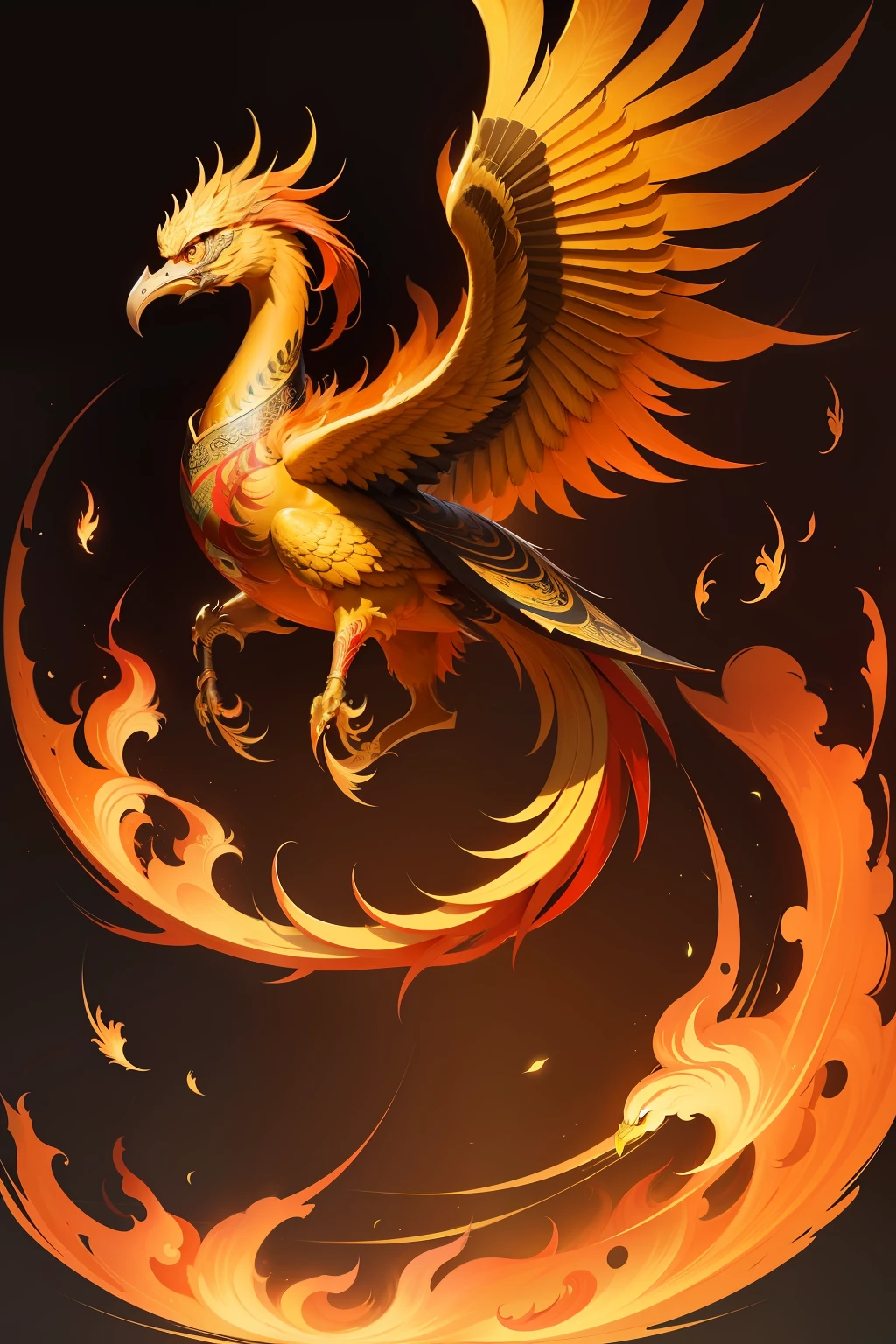 Golden Phoenix,Oriental painting style
