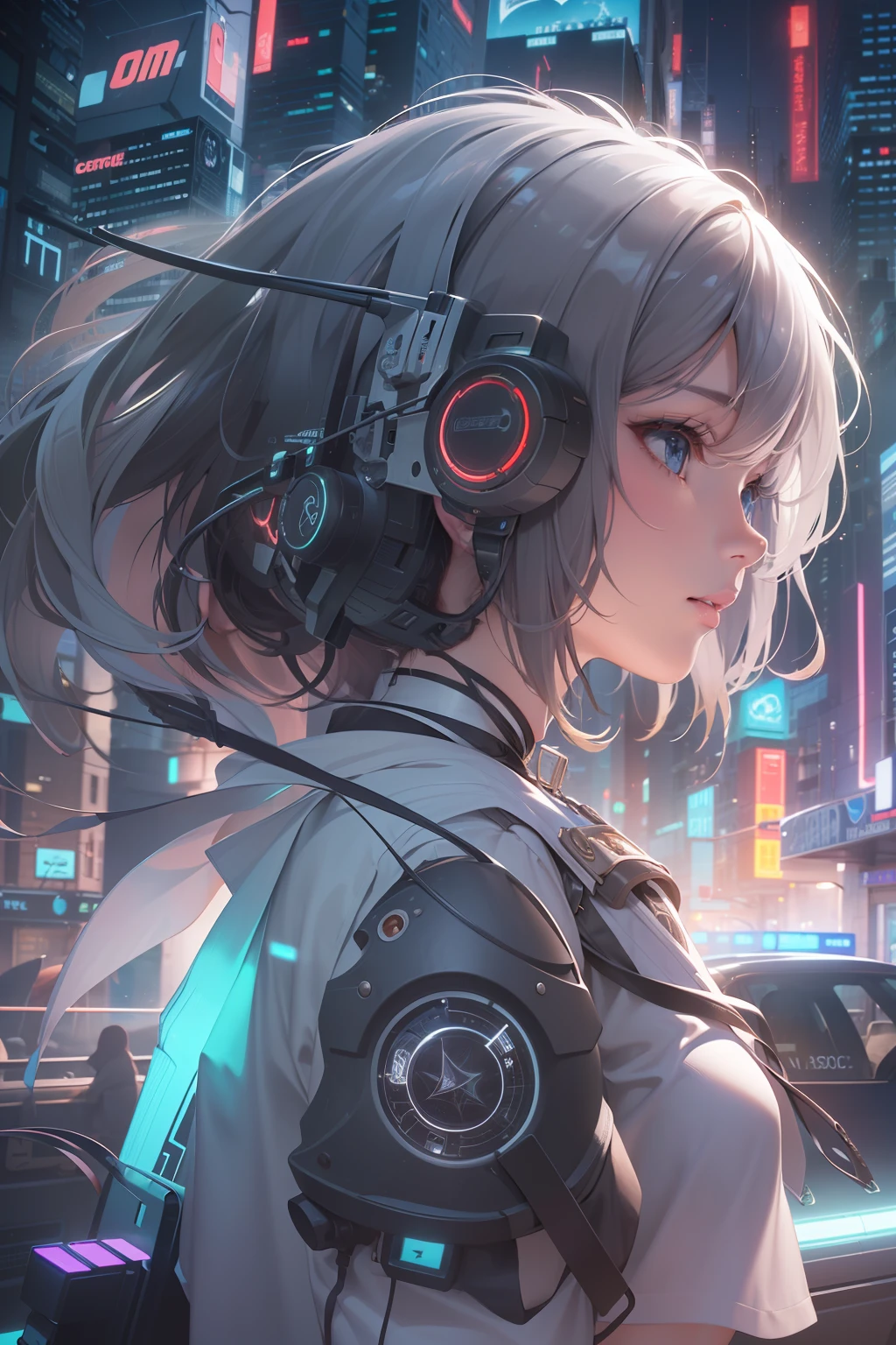 (((​masterpiece)))、(((top-quality)))、((ultra-definition))、(High Definition CG Illustration)、((extremely delicate and beautiful))、City of the Future、Cinematic Light、独奏、cyberpunked、2040s、animesque、Dreamy girl、witch style、magic circles、Magical space、trending on artstationh、Rachel Walker、