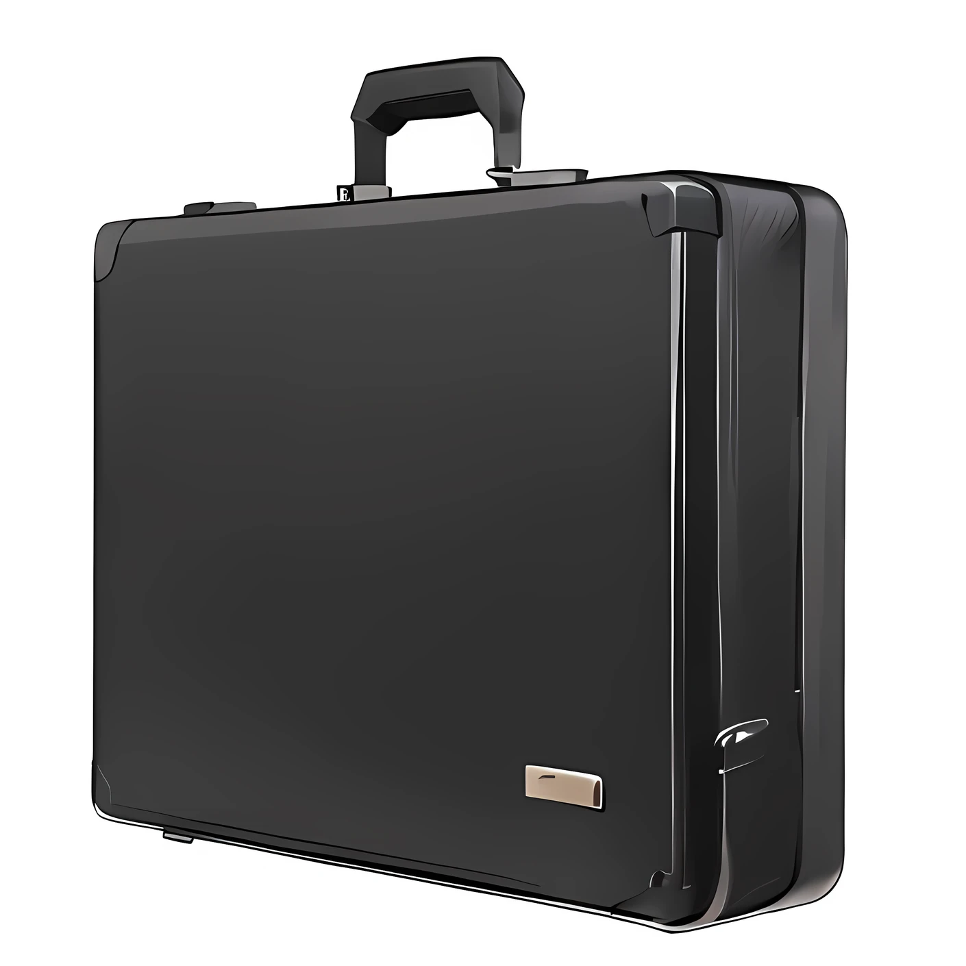 Black suitcase，With handle，Displayed on a white background，briefcase，briefcase，Business suitcase，Front side view，front top side view，Realiy，black andwhite，Black and white gray，black main color，succinct，Minimalist