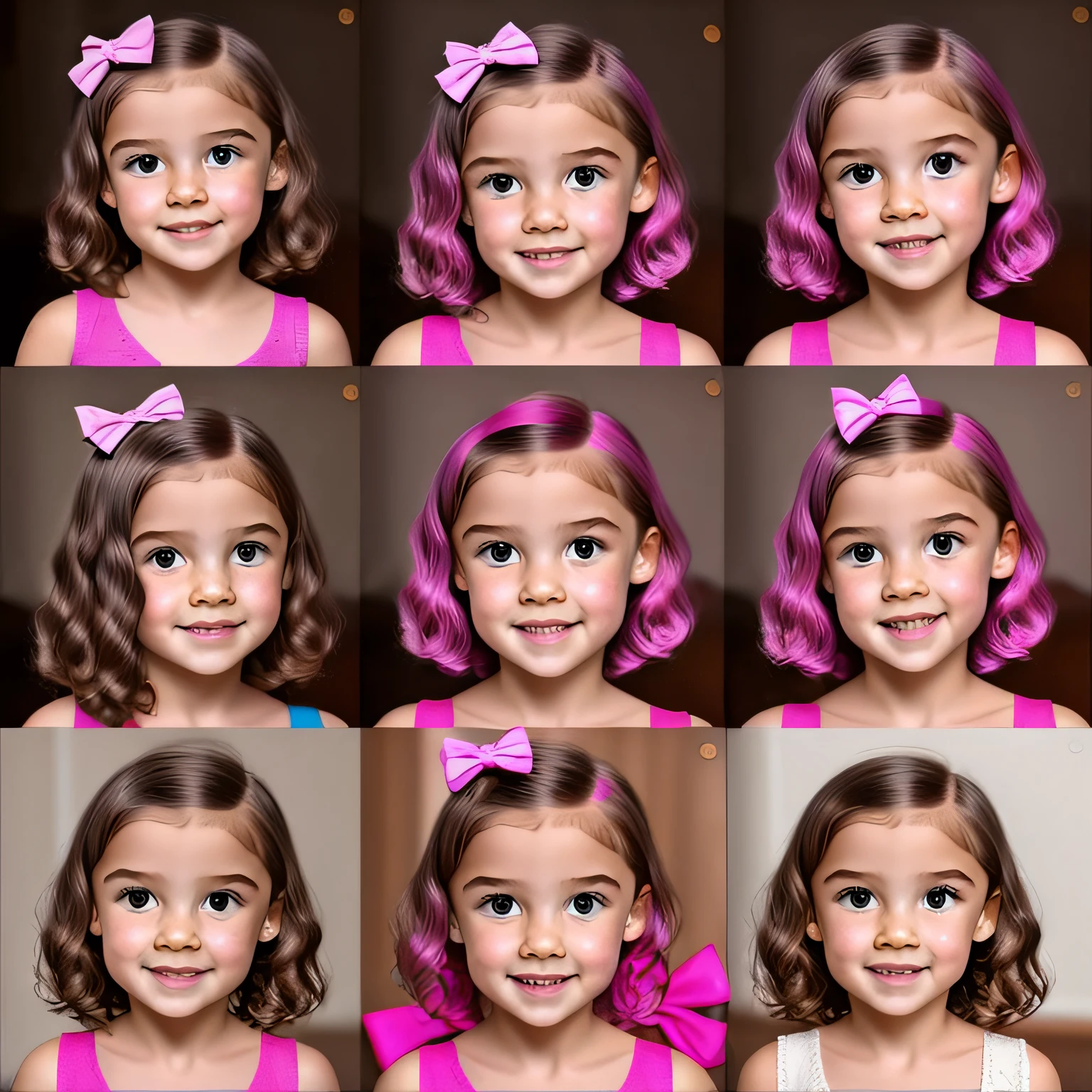 I wanted a little white girl with short pink hair with a little black bow in her hair. I wanted her in different positions and with different expressions. with various reactions if feelings joy, sadness, love, scared and several others