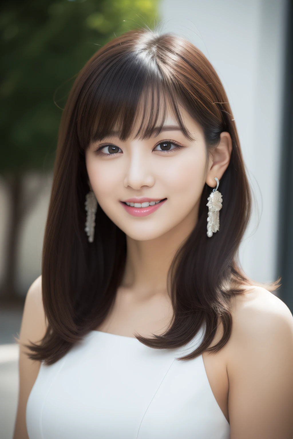 Best Quality, masutepiece, hight resolution, extremely delicate and beautiful, extra detailed face, extremely detailed eye, Upper body, beautiful mature women, (30 years old), Seductive smile , Curled Hair, Long hair, Dancing,Windy, Curled Hair, Windy, Best Quality, 超A high resolution, Best Quality, 超A high resolution, Black hair, Blunt bangs, Parted bangs, earrings