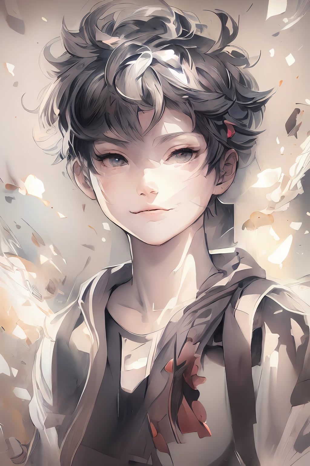 a black and white photo of a boy with a backpack, persona 5 art style wlop, high quality fanart, guweiz on artstation pixiv, artwork in the style of guweiz, guweiz on pixiv artstation, inspired by Yumihiko Amano, trending on artstation pixiv, zerochan art