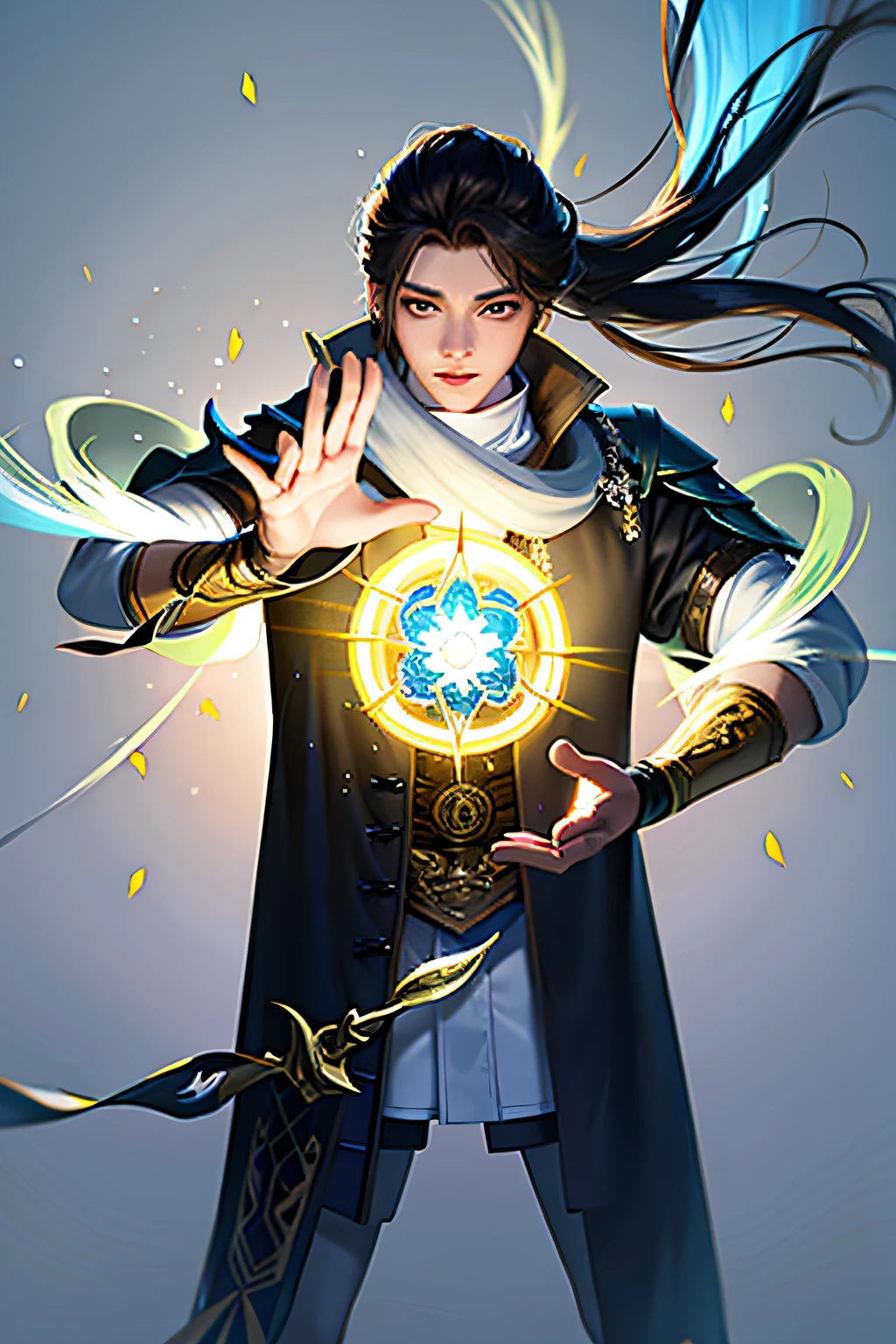 Need,tmasterpiece,Taoist,shoun,Libido boy,casting spells,Light effect,A high resolution,exquisitedetails,A high resolution,Wallpapers,16k,hdr,A high resolution,depth of fields,(filmgrain:1.1),(lens flare glow),Color:1.5),Modern clothing,background starry sky,