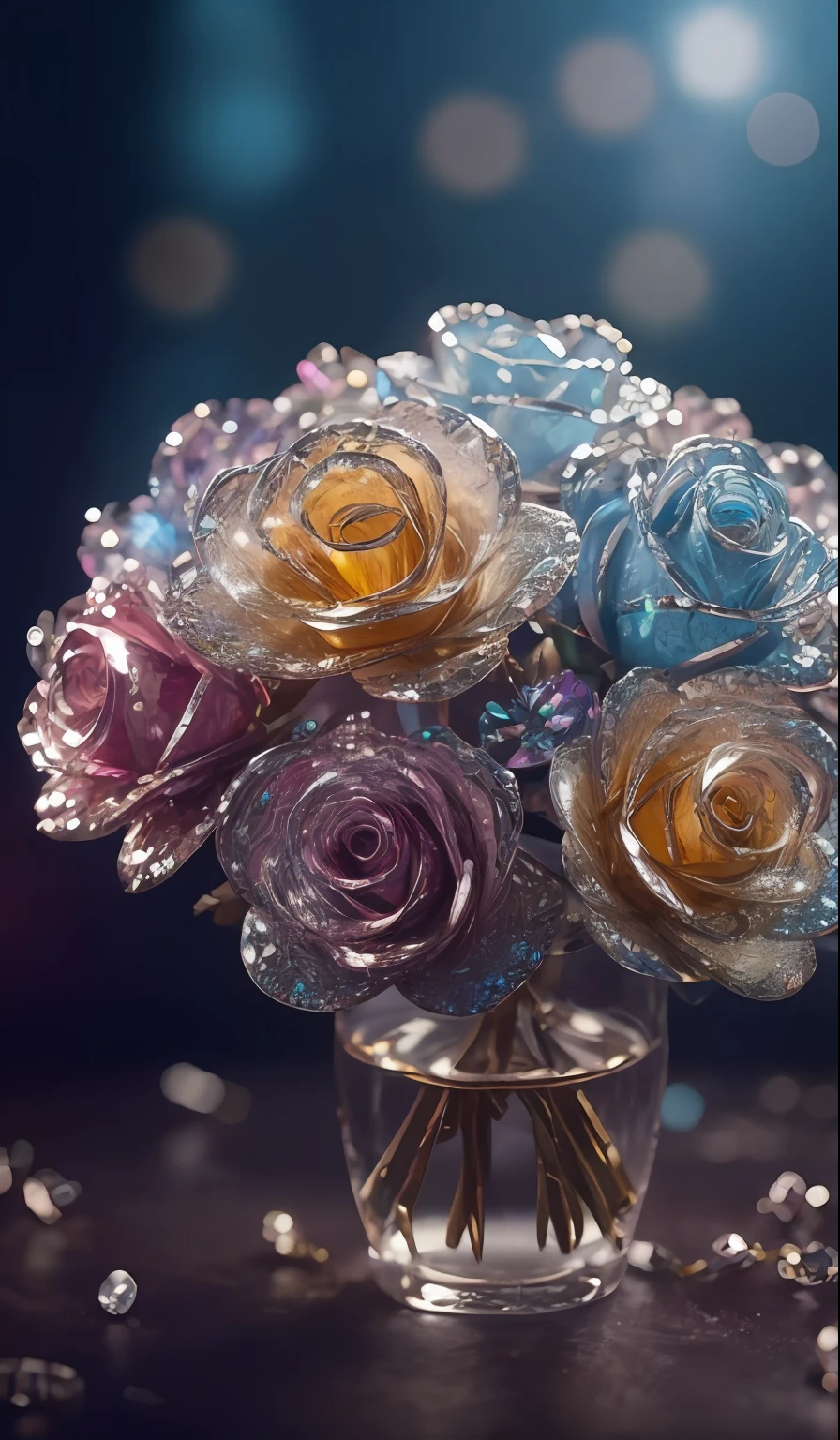 Crystal shoes and crystal roses， fanciful, galaxias, cleanness, glittery, glittery, Splendor, Colorful, Amazing photography, dramatic  lighting, photo-realism, ultra - detailed, 4K, depth of fields, A high resolution