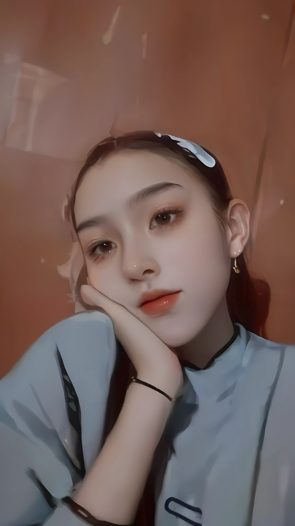 there is a woman that is sitting down with her hand on her chin, 18 years old, 1 , with accurate face, she is about 1 6 years oldcindy avelino, face picture, real ungine, photo of the girl, taken in the early 2020s, frontal picture