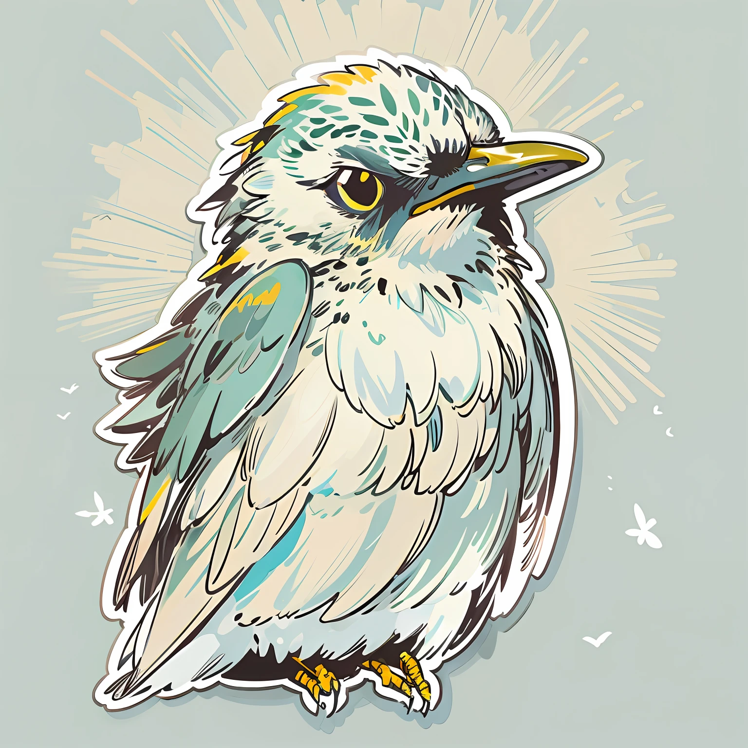 a sticker, White background,vector, Birds that can talk protect themselves from the sun.