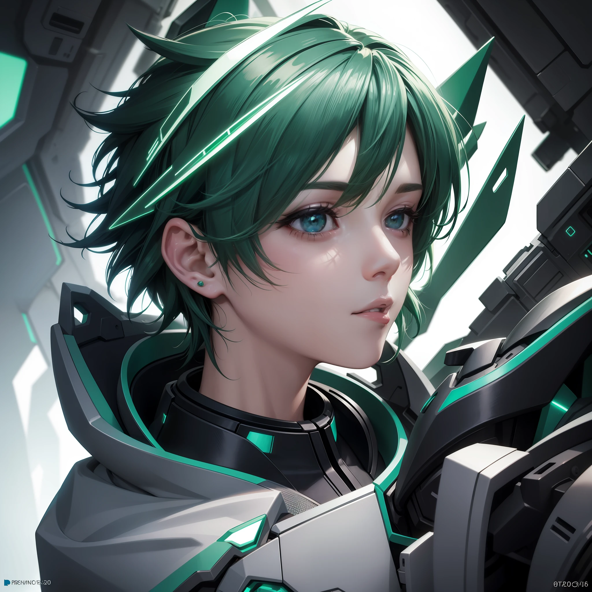 Profile picture emerald cyberpunk short hair man closeup Sci-Fi cute Anime Japan 2d Sharp focus 16k resolution Very sharp, Hyper detailed, 8k, Hyper realistic detail