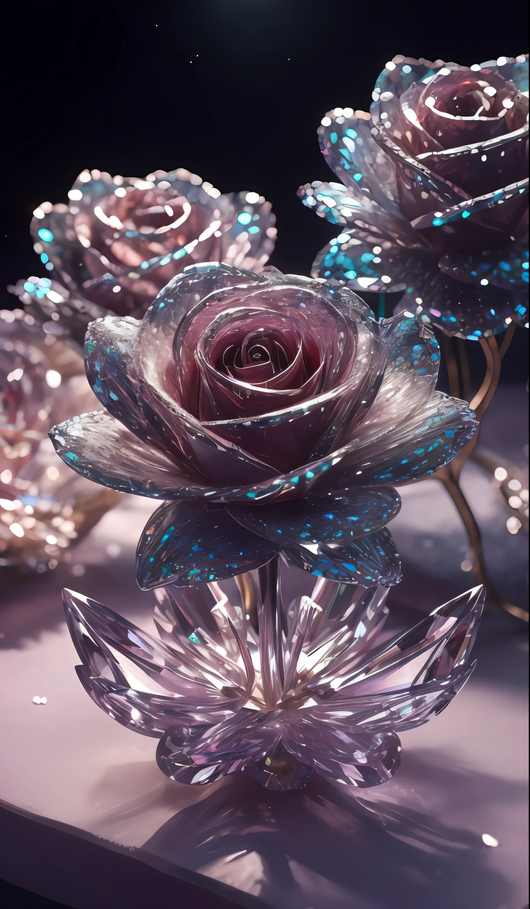 Crystal shoes and crystal roses, fanciful, galaxias, cleanness, glittery, glittery, Splendor, Colorful, Amazing photography, dramatic lighting, photo-realism, ultra - detailed, 4K, depth of fields, A high resolution