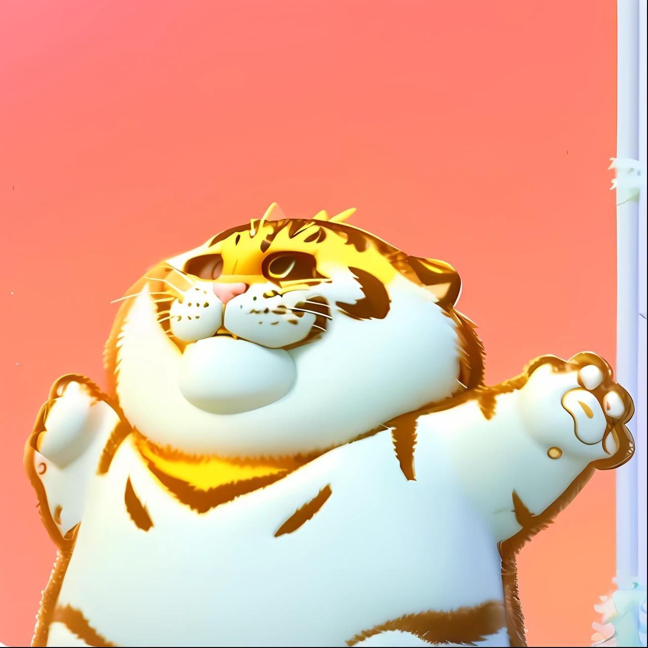 There was a cat that stood up with its paws raised, The tiger is smiling, Anthropomorphic tiger, author:Kano Uchizawa , ((Tiger)), chonker cat, tony the tiger, author:Takeji Fujishima, garfield the cat, kastuhiro otomo, author:tezuka osamu, production animation cel, paul lung, Garfield