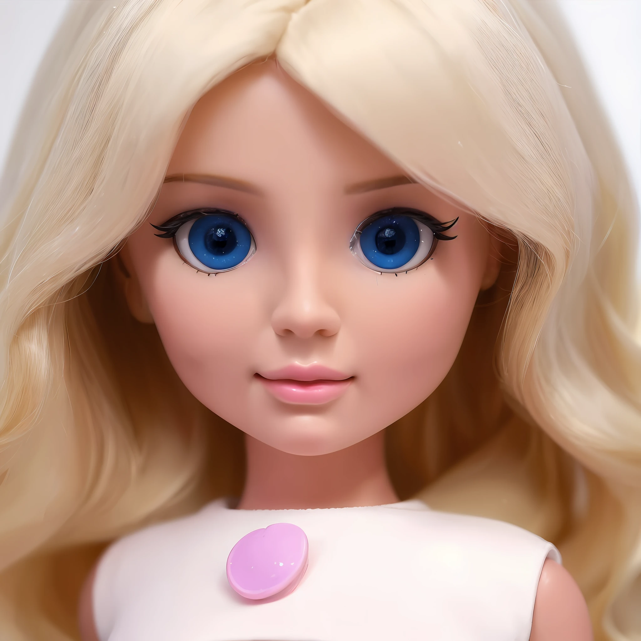Blonde haired doll with blue eyes and a pink lip, Retrato da boneca Barbie, Pixar Doll Foco Profundo, cabelos loiros e olhos grandes e eprfeitos, longos cabelos loiros e olhos grandes, longos cabelos loiros e olhos grandes, corpo e olhos detalhados, anime barbie em branco, boneca articulada da bola, cara - para cima, boneca barbie anime, plastic doll, face down, foto comercial do brinquedo