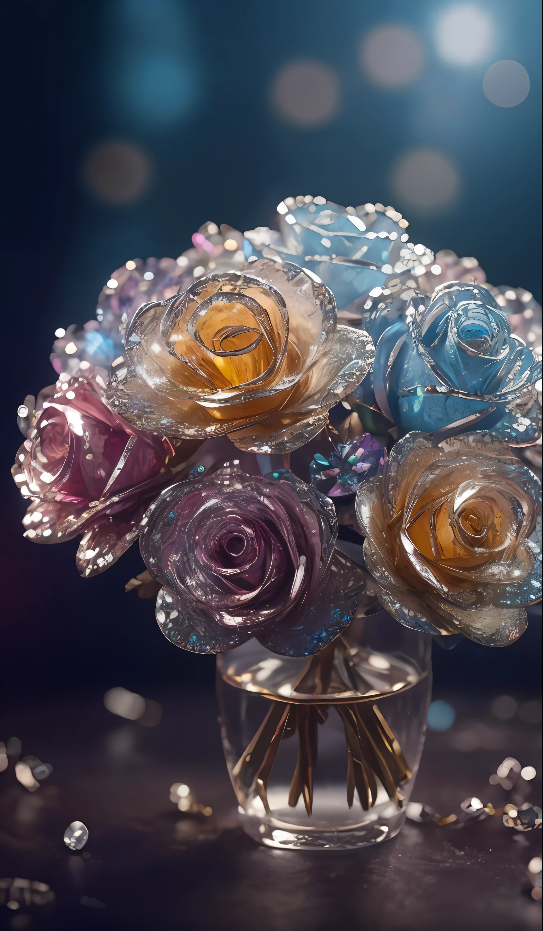 Crystal shoes and crystal roses, fanciful, galaxias, cleanness, glittery, glittery, Splendor, Colorful, Amazing photography, dramatic lighting, photo-realism, ultra - detailed, 4K, depth of fields, A high resolution