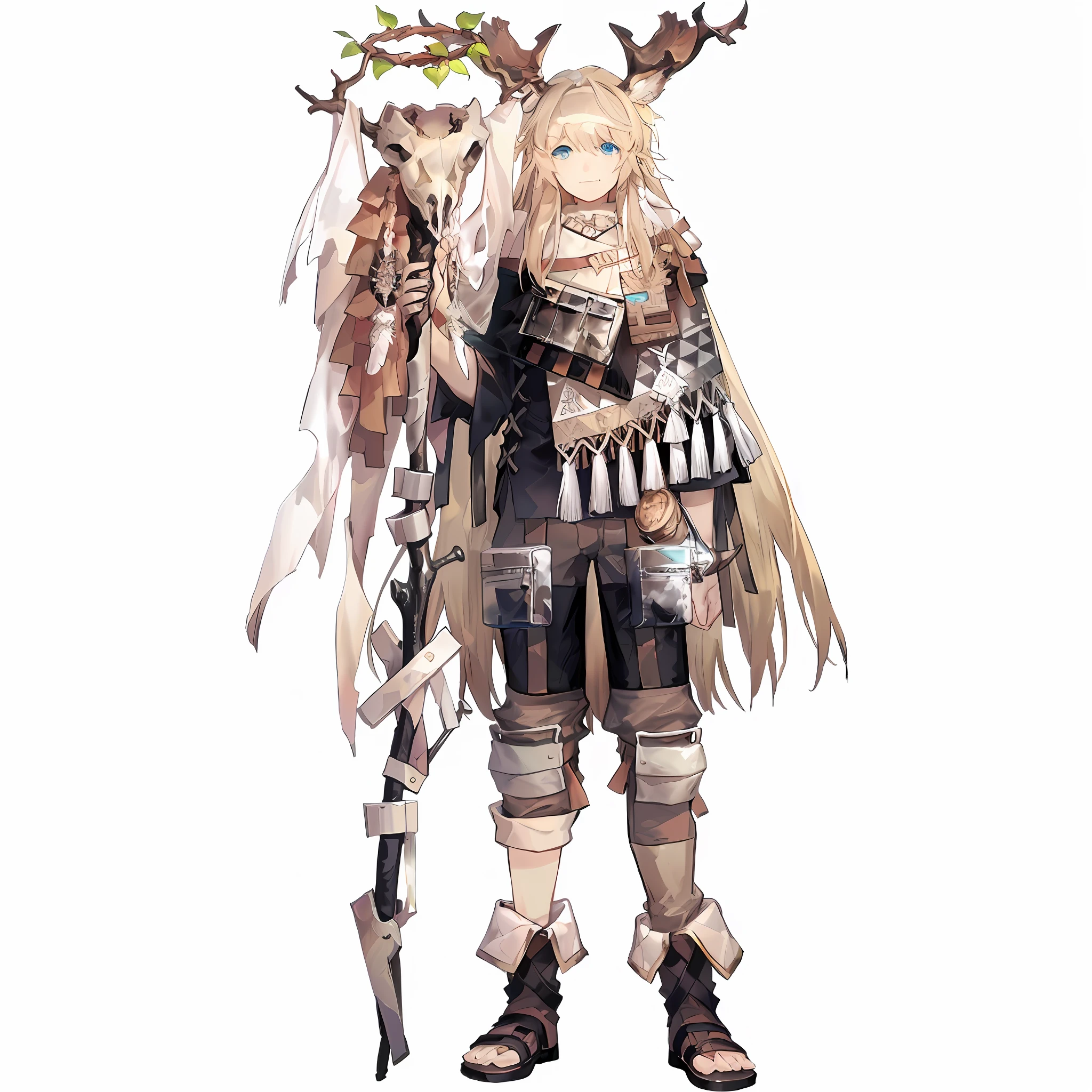 Anime - stylized image wearing boots with an original oak cane, "My wife Luo-chan"Painter style, Ark Night character style, Very beautiful berserker boy, concept art of character, official character art, Male forest shaman, Anthropomorphic stag, Forest hunter