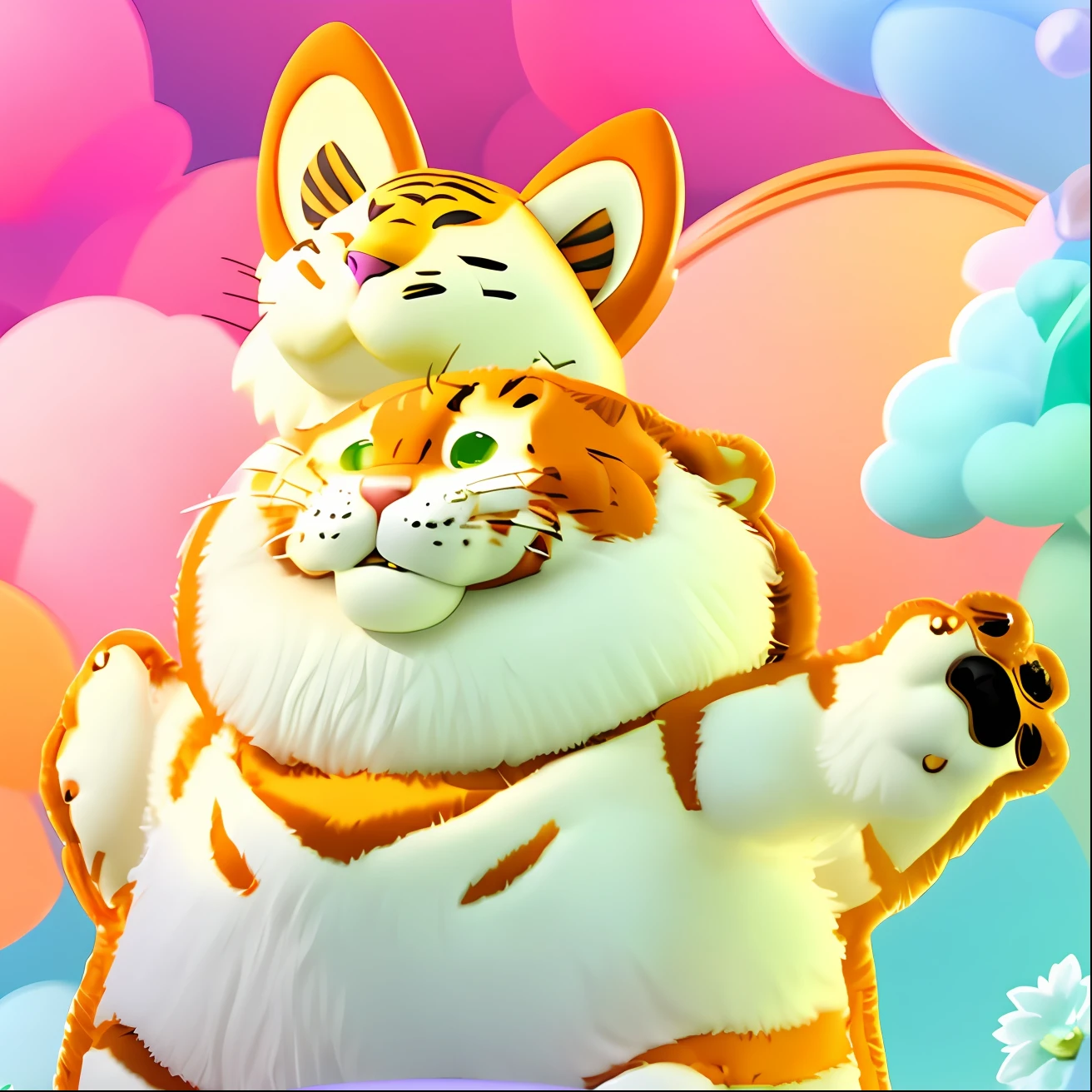 There was a cat that stood up with its paws raised, The tiger is smiling, Anthropomorphic tiger, author：Kano Uchizawa , ((Tiger)), chonker cat, tony the tiger, author：Takeji Fujishima, garfield the cat, kastuhiro otomo, author：tezuka osamu, production animation cel, paul lung, Garfield