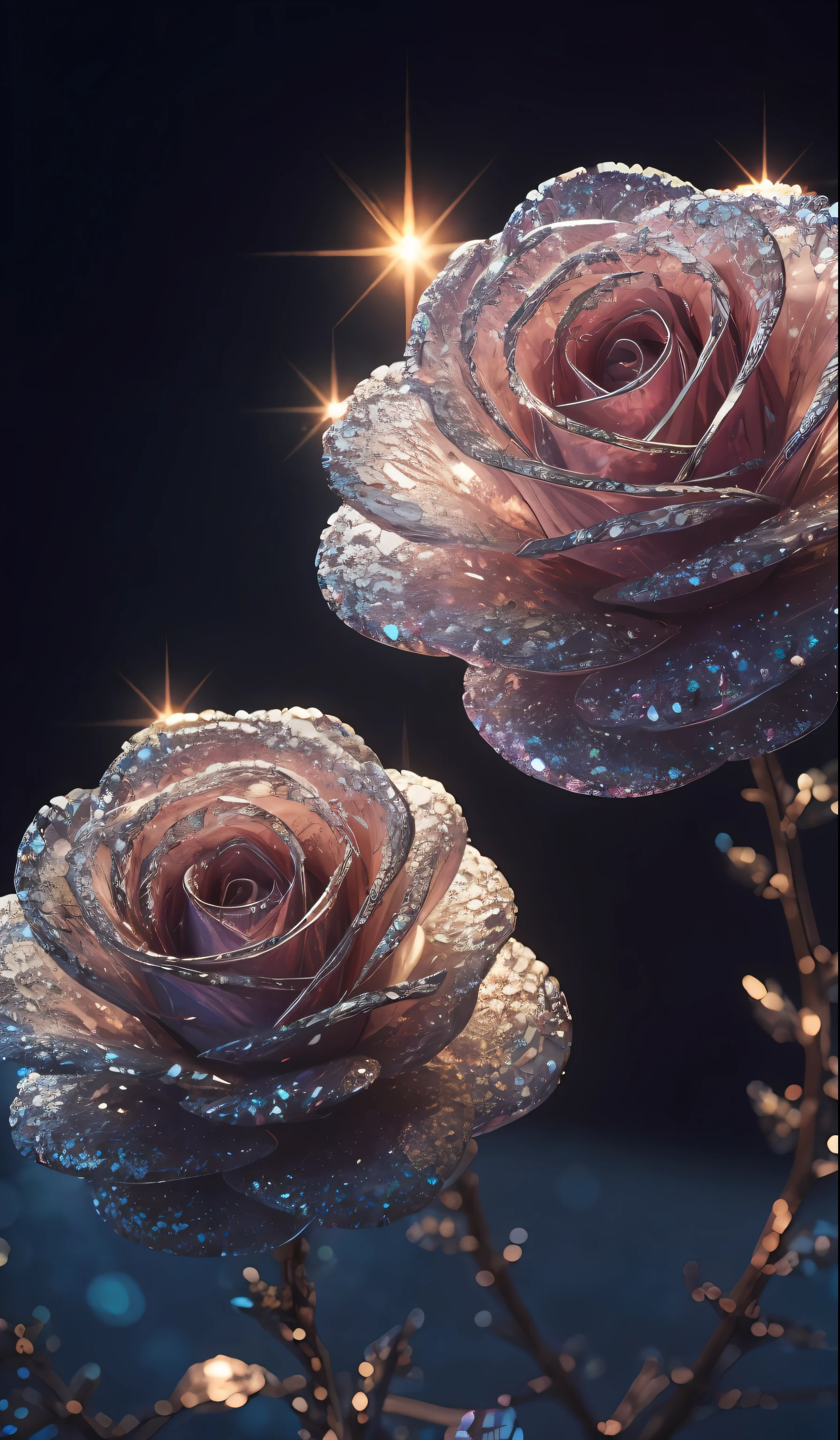 Crystal shoes and crystal roses, fanciful, galaxias, cleanness, glittery, glittery, Splendor, Colorful, Amazing photography, dramatic lighting, photo-realism, ultra - detailed, 4K, depth of fields, A high resolution
