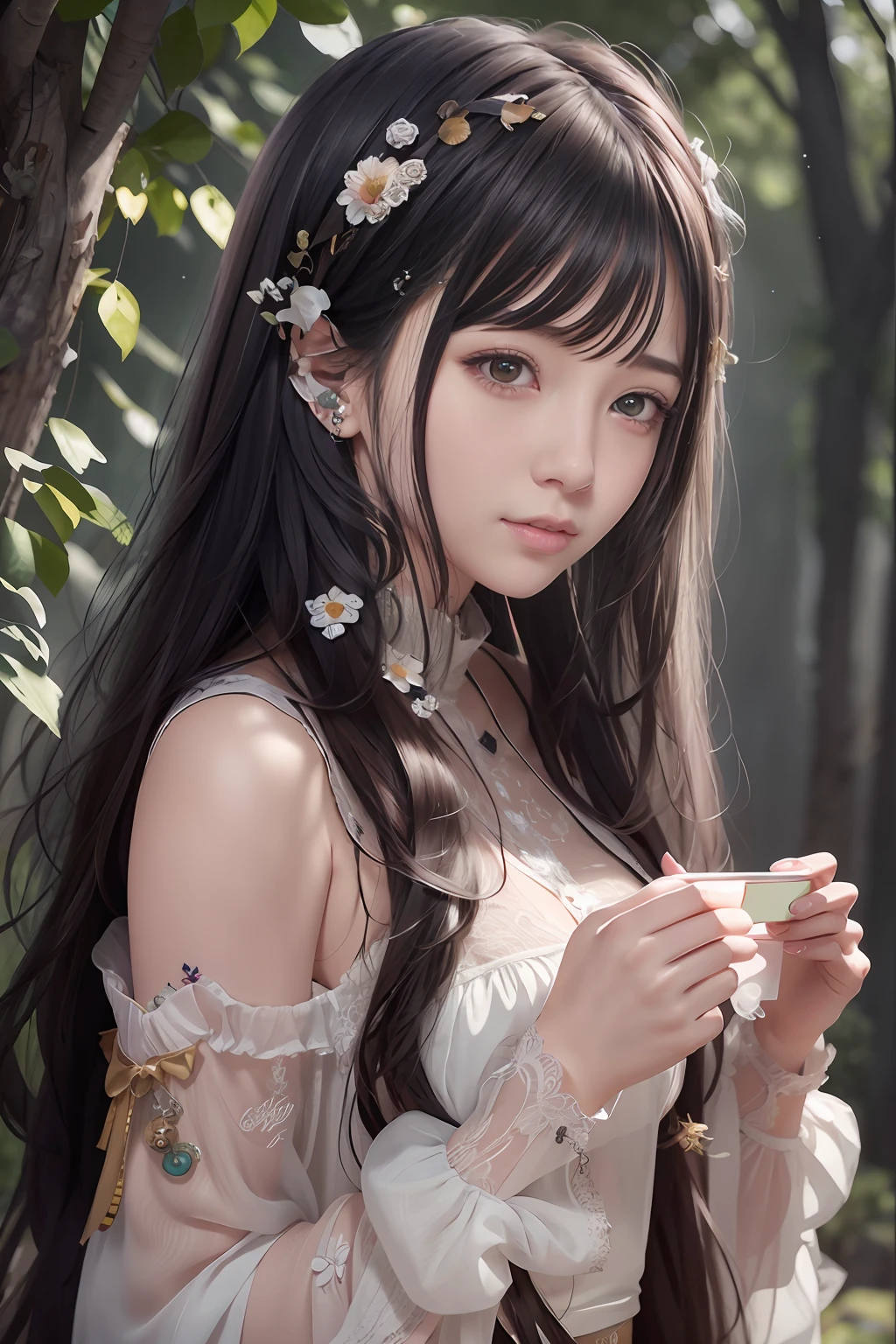 Beautiful teenage girl,Guviz-style artwork,At the Pisif Art Station,Guweiz on ArtStation Pixiv,Trends on CGSTATION,Anime girl cosplay,Anime girl in real life,with long hair and piercing eyes,CG poster drawn by Yang J,4k,adolable