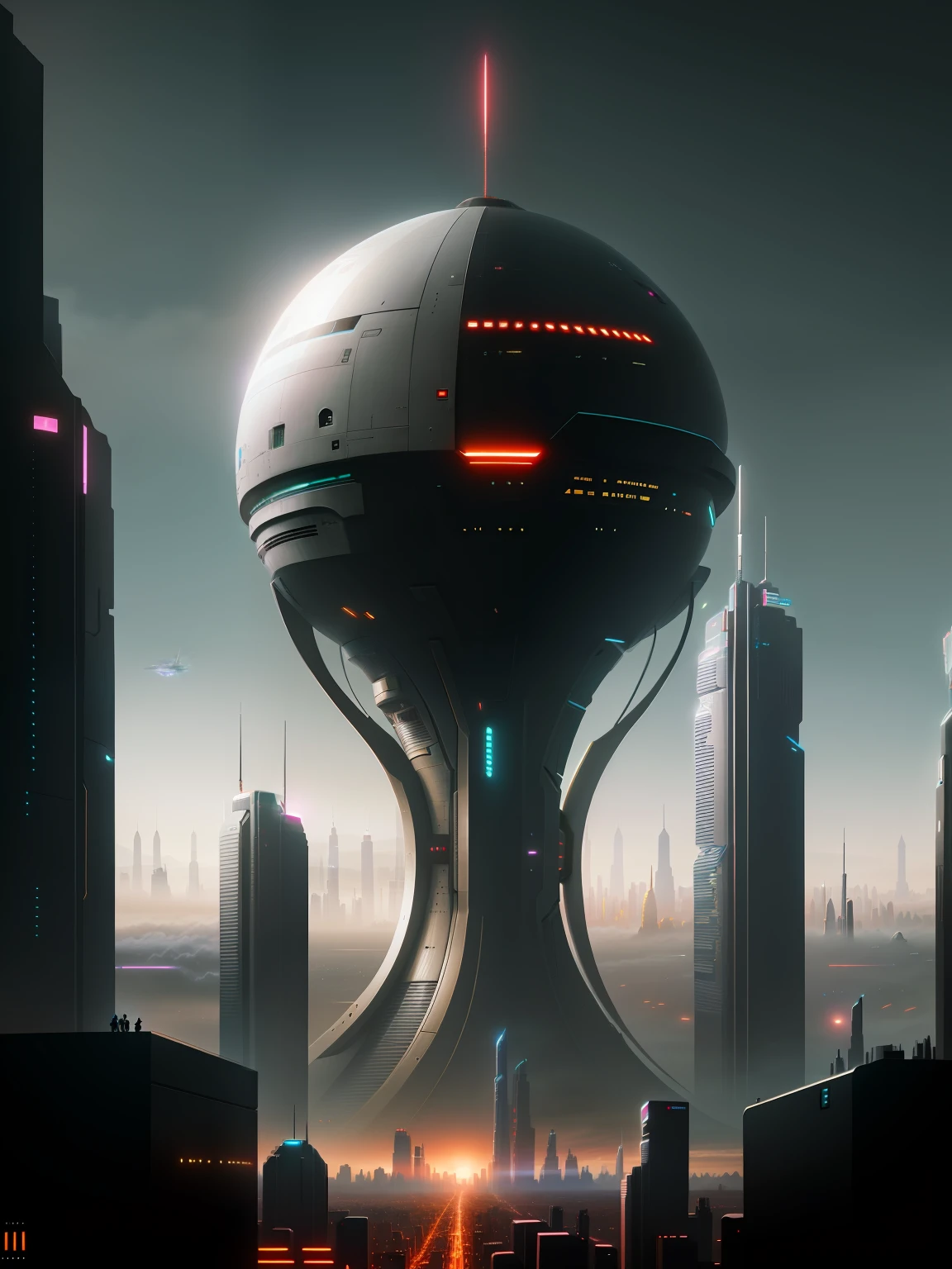 in front of a sci fi cityscape, in a futuristic cyberpunk city, scifi nightscape, Science-fi digital art illustration, in a futuristic city, futuristic city in background, science fiction digital art, futuristic urban background, Cyberpunk sci-fi, cyberpunk city in the distance, futuristic cyberpunk scenario, A planet appeared in the sky, Surrealism, Futurism, Hyperrealism, modern, cinematic lighting, depth of field, ray tracing, three sided view, Wide-Angle, high details, highres