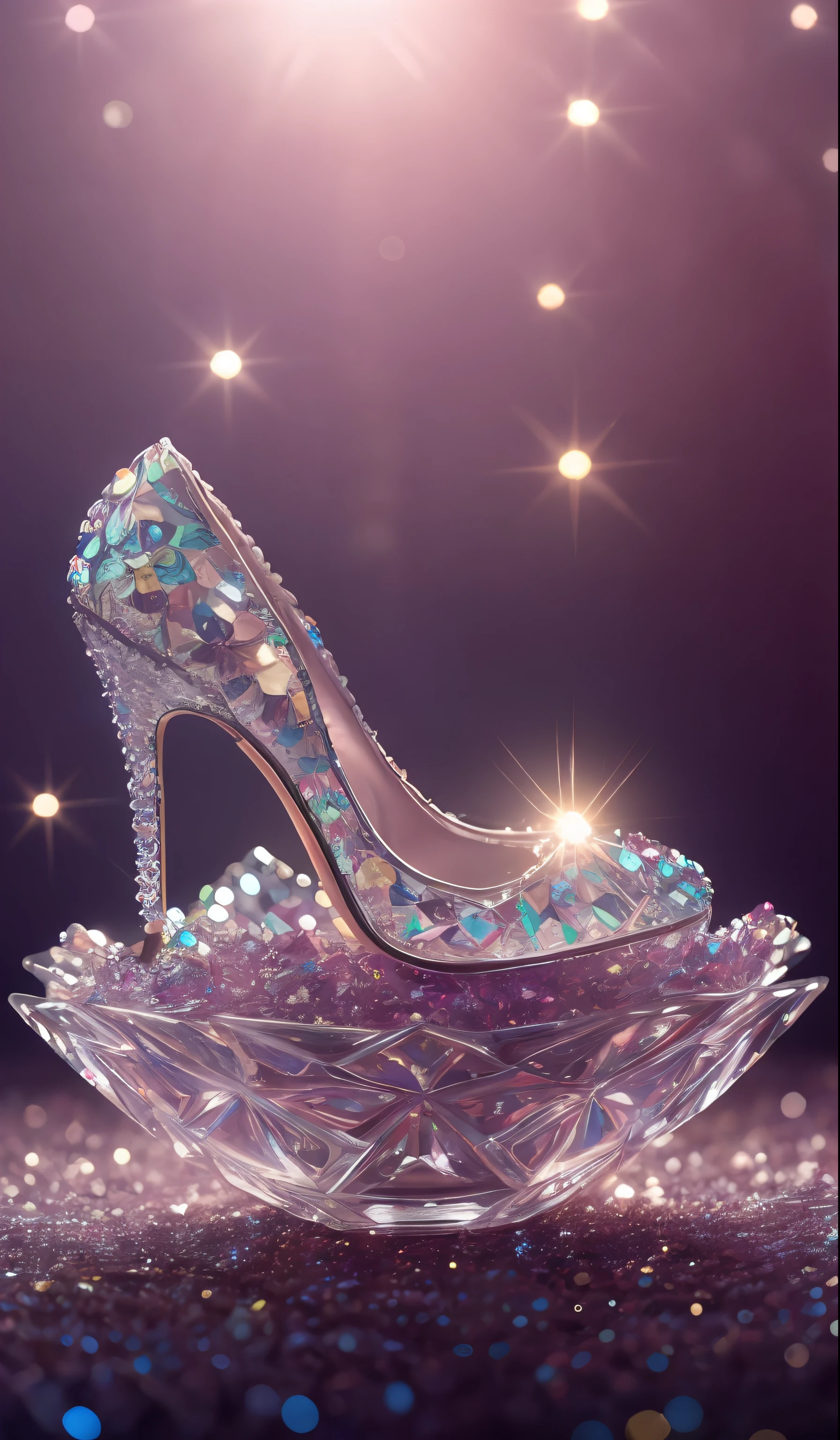 Crystal shoes and crystal roses， fanciful, galaxias, cleanness, glittery, glittery, Splendor, Colorful, Amazing photography, dramatic  lighting, photo-realism, ultra - detailed, 4K, depth of fields, A high resolution