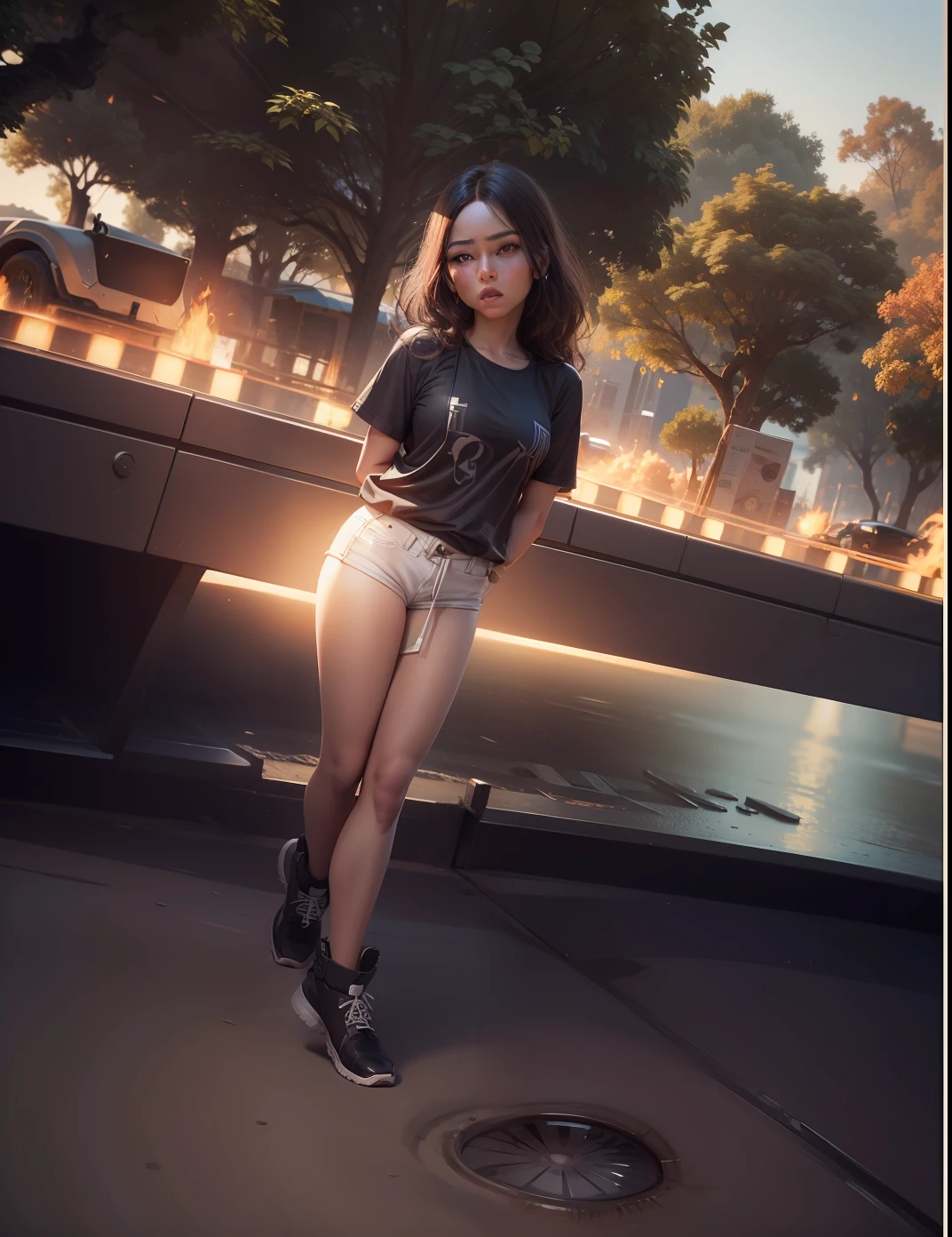 Change background beautiful girl with hot pants realistic face .8k ultra realistic.