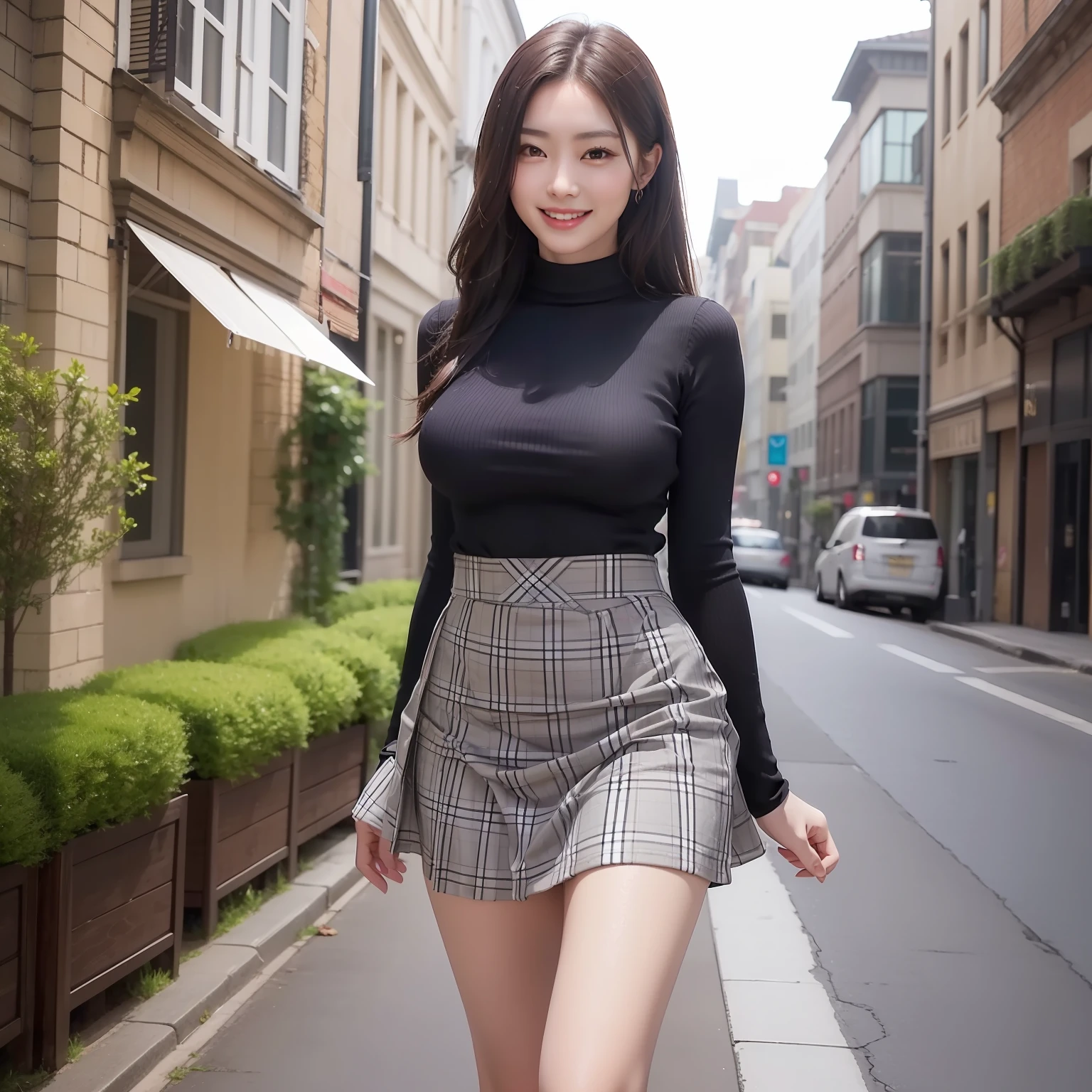 Top image quality、hight resolution、A detailed face、Beautiful Women in Perfect Style、affectionate smile、pleatedskirt、tight skirts、a miniskirt、long skirt、big breasts thin waist、slim legs