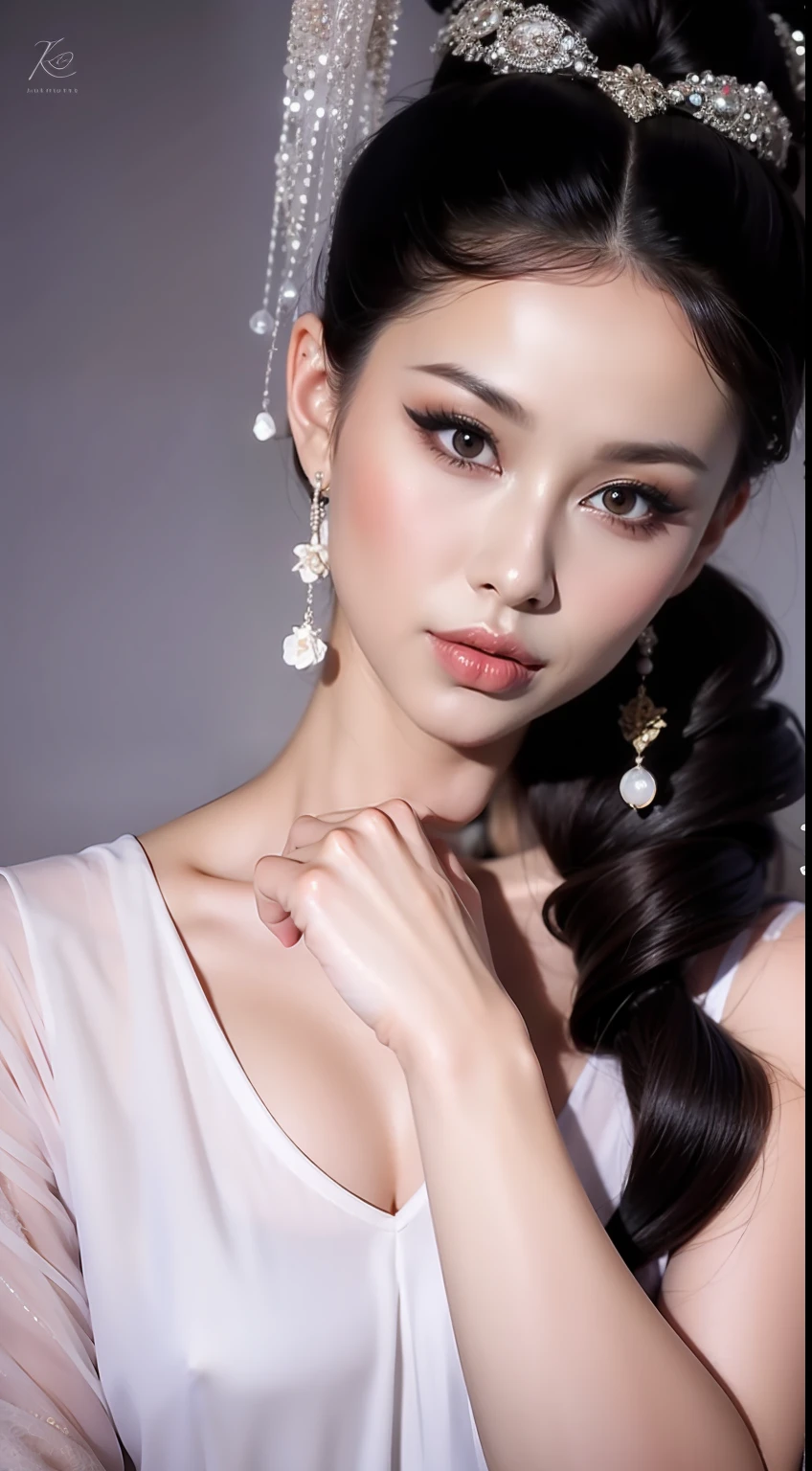 Fashion model 20 years old [[[[closeup cleavage]]]], [[[[boobgasm]]]], [[[[coll]]]], [[[[bshoulders]]]], perfect  eyes, Perfect iris，Perfect lips，perfect teeth，Perfect skin，Long face，slender nose，tall nose bridge，Soft front light，hdr，Movie girl，Simple hairstyle，light make-up，Casual，（pastel colour：1.2）