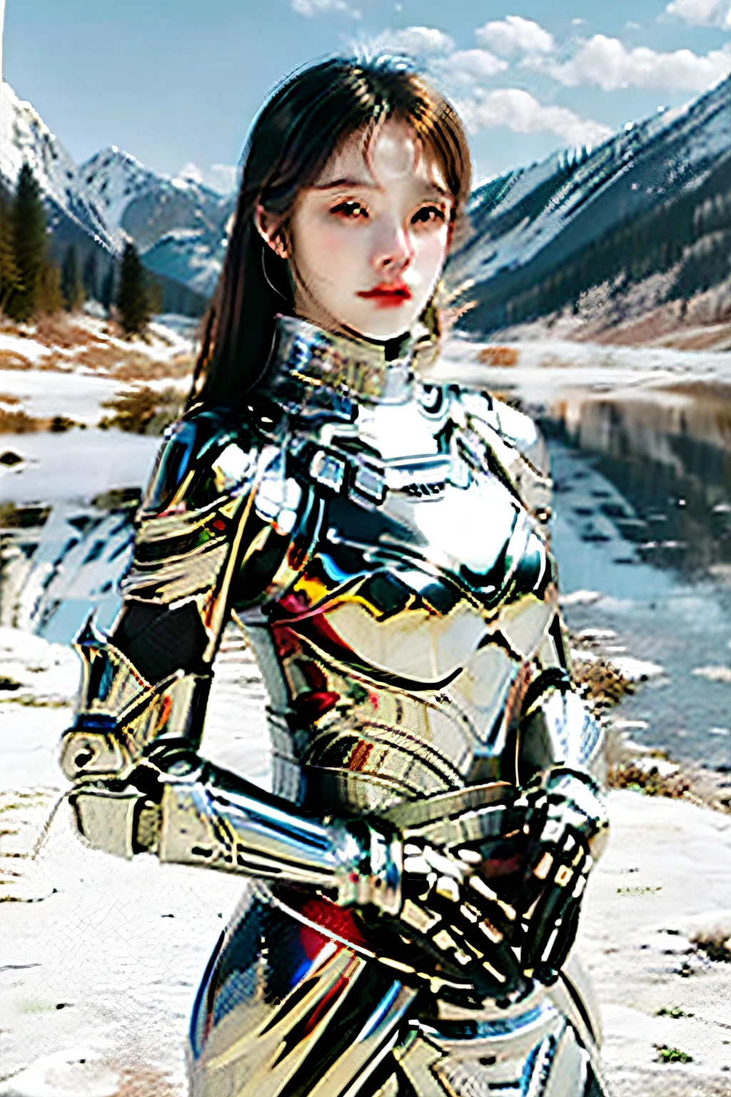 Woman in armor,big assa,Snowy background
