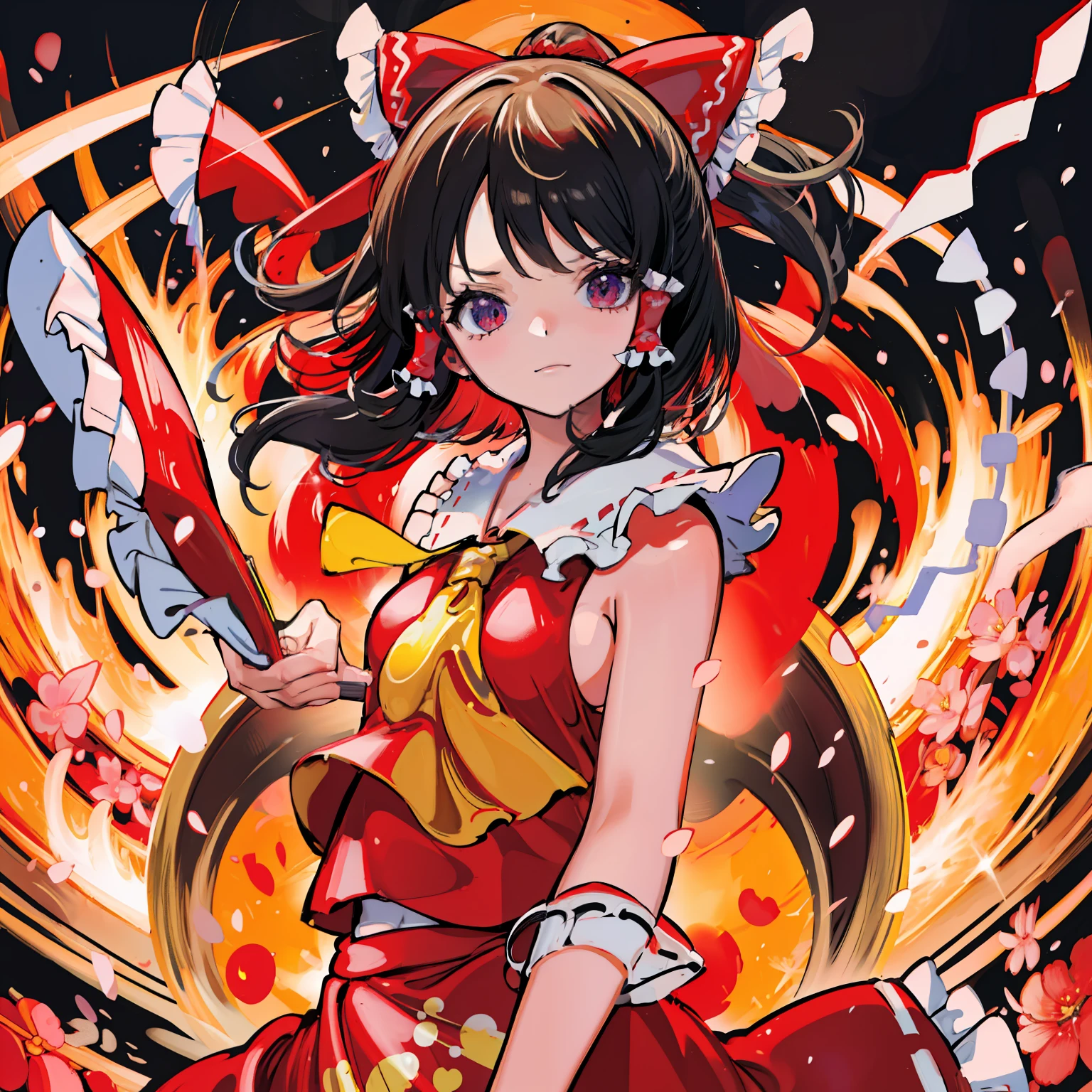 masutepiece, Fine detail, 4K, 8K, 12K, Solo, One Person, Beautiful Girl, caucasian female, reimu hakurei, Upper body