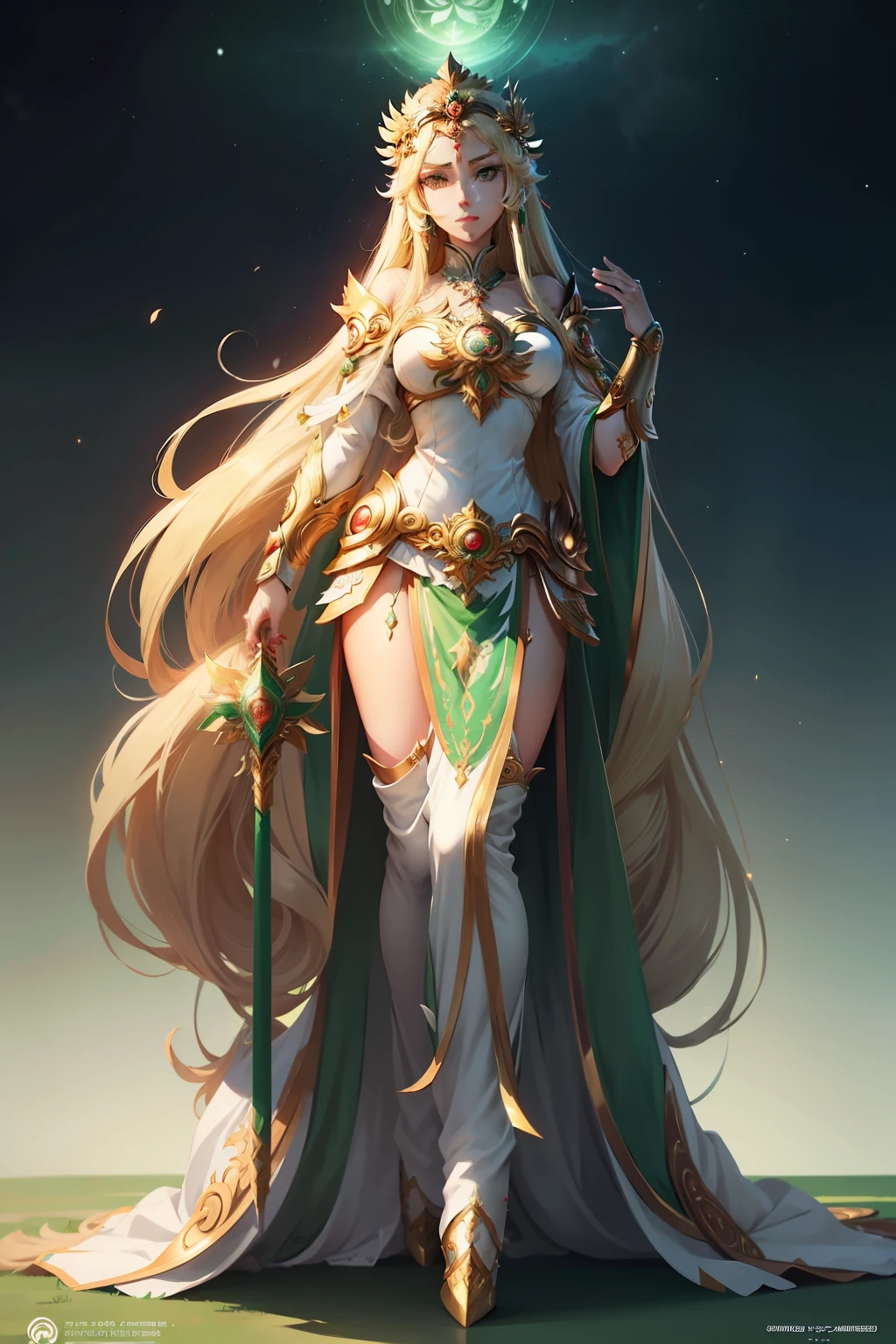anime girl in a white dress with long blonde hair and a green and white dress, anime goddess, palutena, the goddess artemis smirking, lady palutena, portrait knights of zodiac girl, official art, ((a beautiful fantasy empress)), the godess hera looking angry, blonde anime girl with long hair, ancient goddess, anime visual of a cute girl
