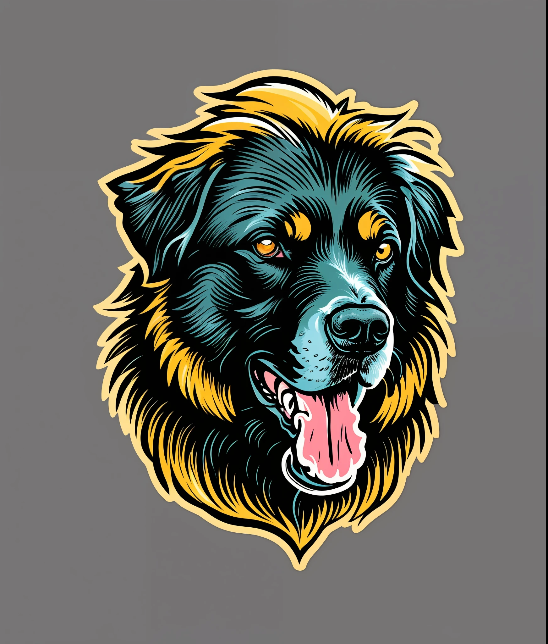 dog colie, colorful, vintage style, (t-shirt design), realistic volumetric light of masterpiece